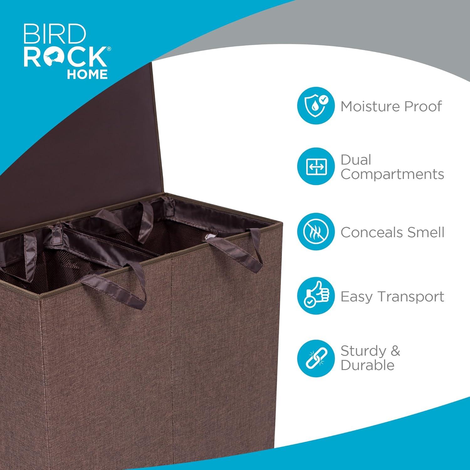 Cesta de Ropa Doble BIRDROCK HOME con Tapa 49.2L Marrón