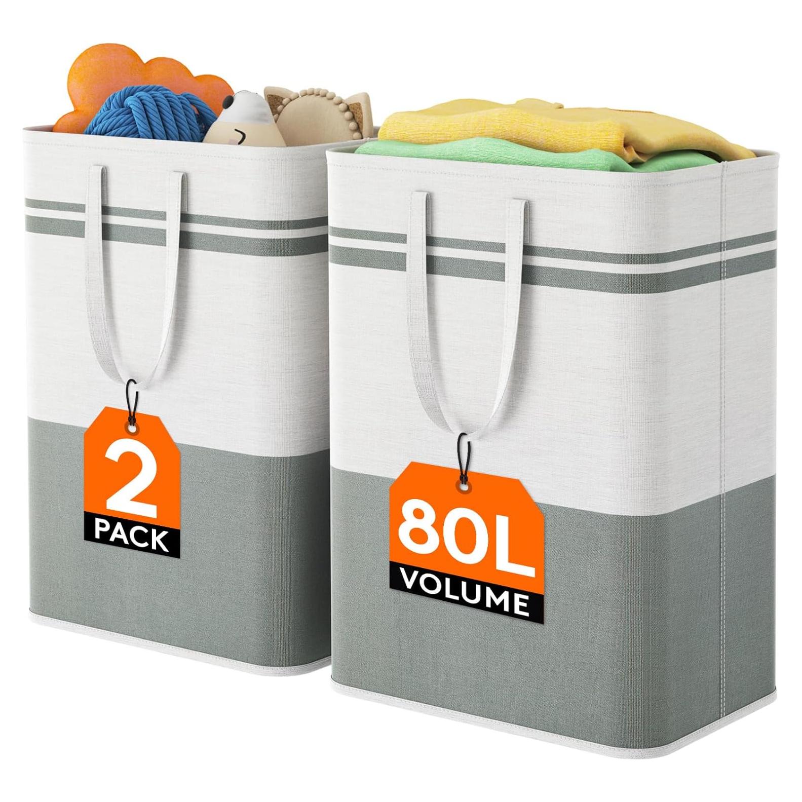 Cesto de Ropa Plegable Lifewit 80L 2 Pack Impermeable Gris