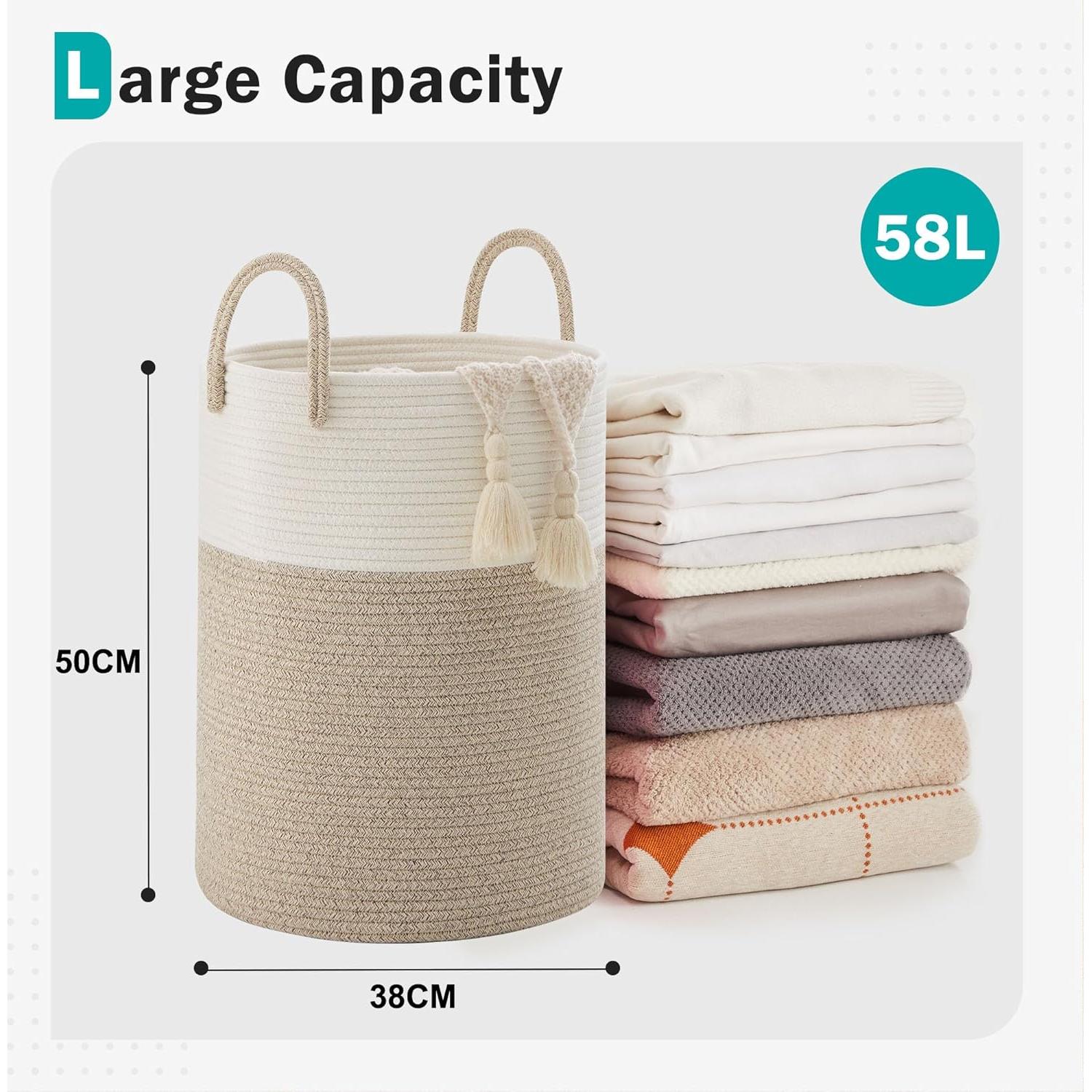 Cesta de Ropa Colapsable YOUDENOVA 58L Algodón Marrón