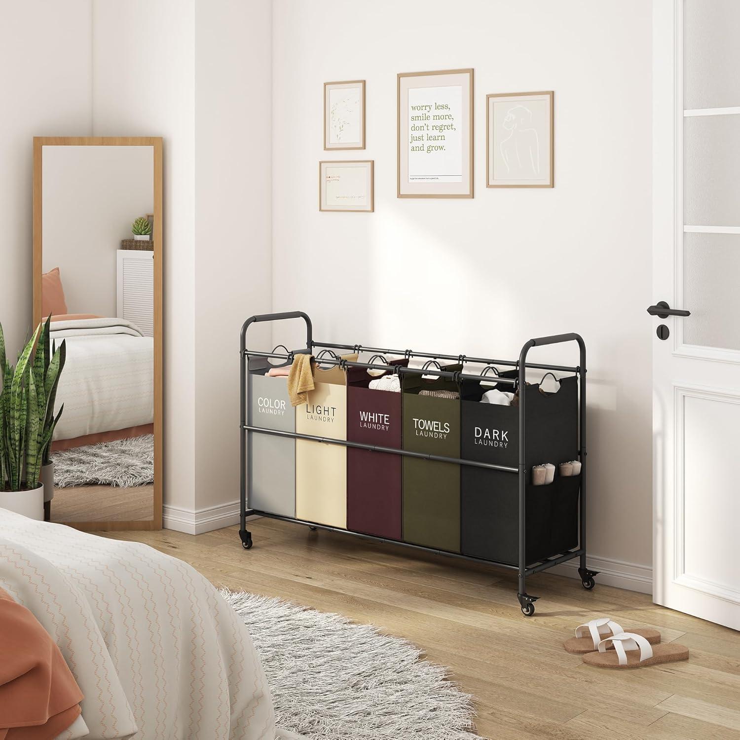 Carro Clasificador de Ropa Tajsoon 5 Bolsas con Ruedas 49.2L