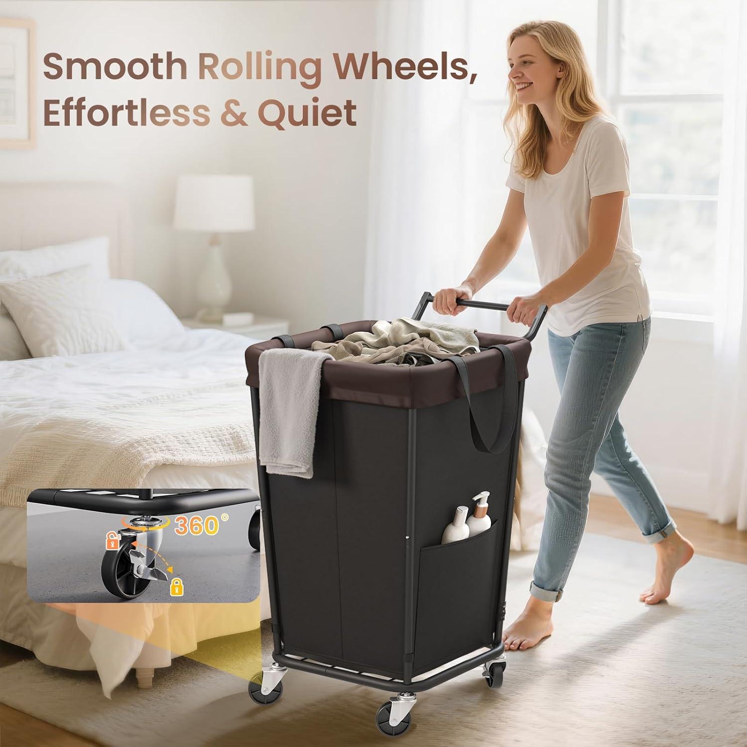 Cesto de Ropa Rodante Wawocs 160L con Ruedas y Asa Negro