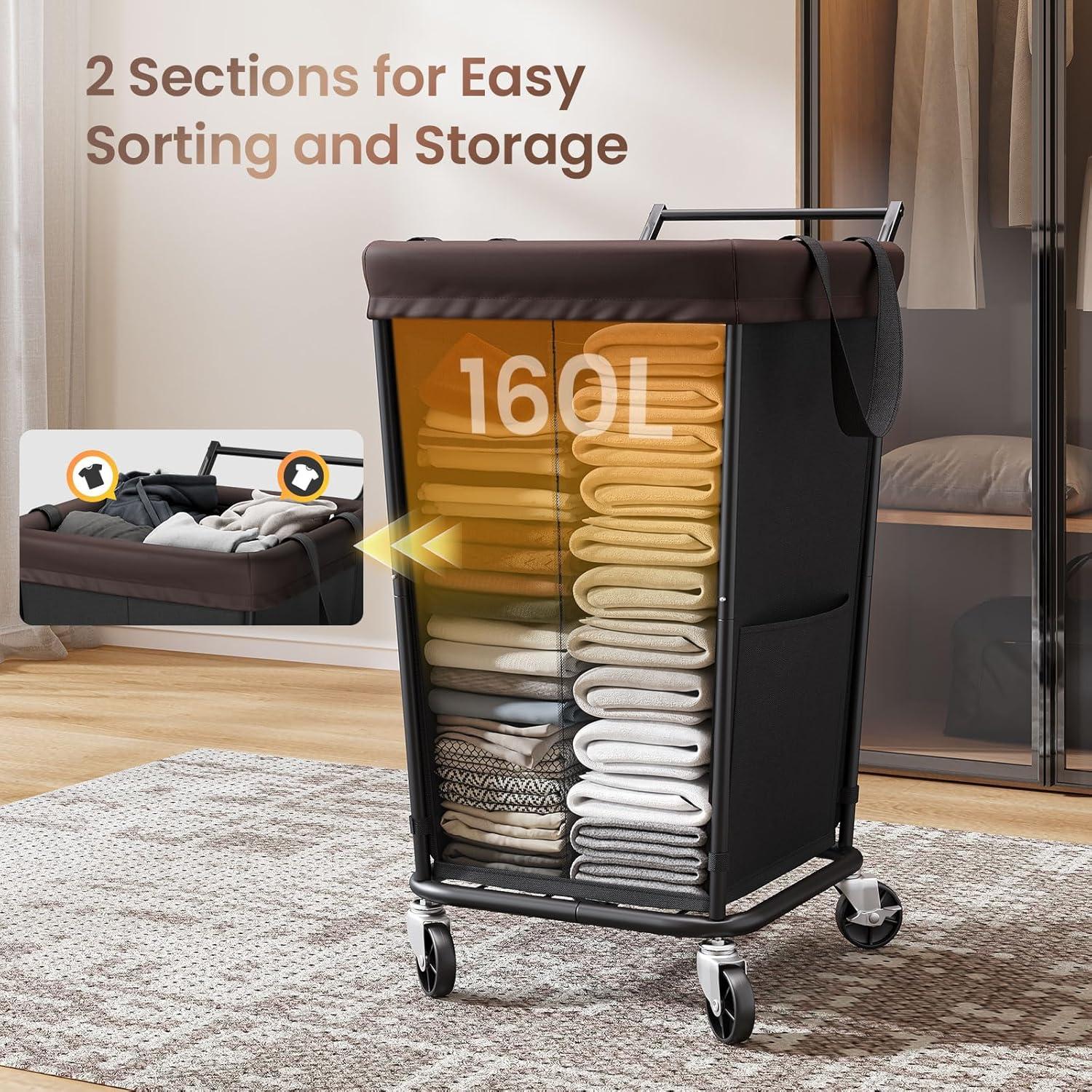 Cesto de Ropa Rodante Wawocs 160L con Ruedas y Asa Negro