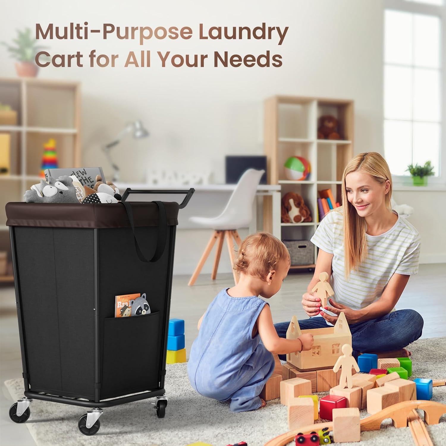 Cesto de Ropa Rodante Wawocs 160L con Ruedas y Asa Negro