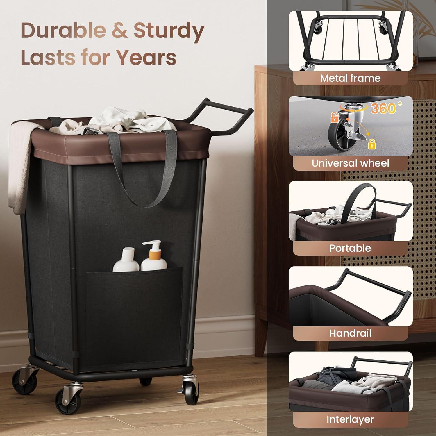 Cesto de Ropa Rodante Wawocs 160L con Ruedas y Asa Negro