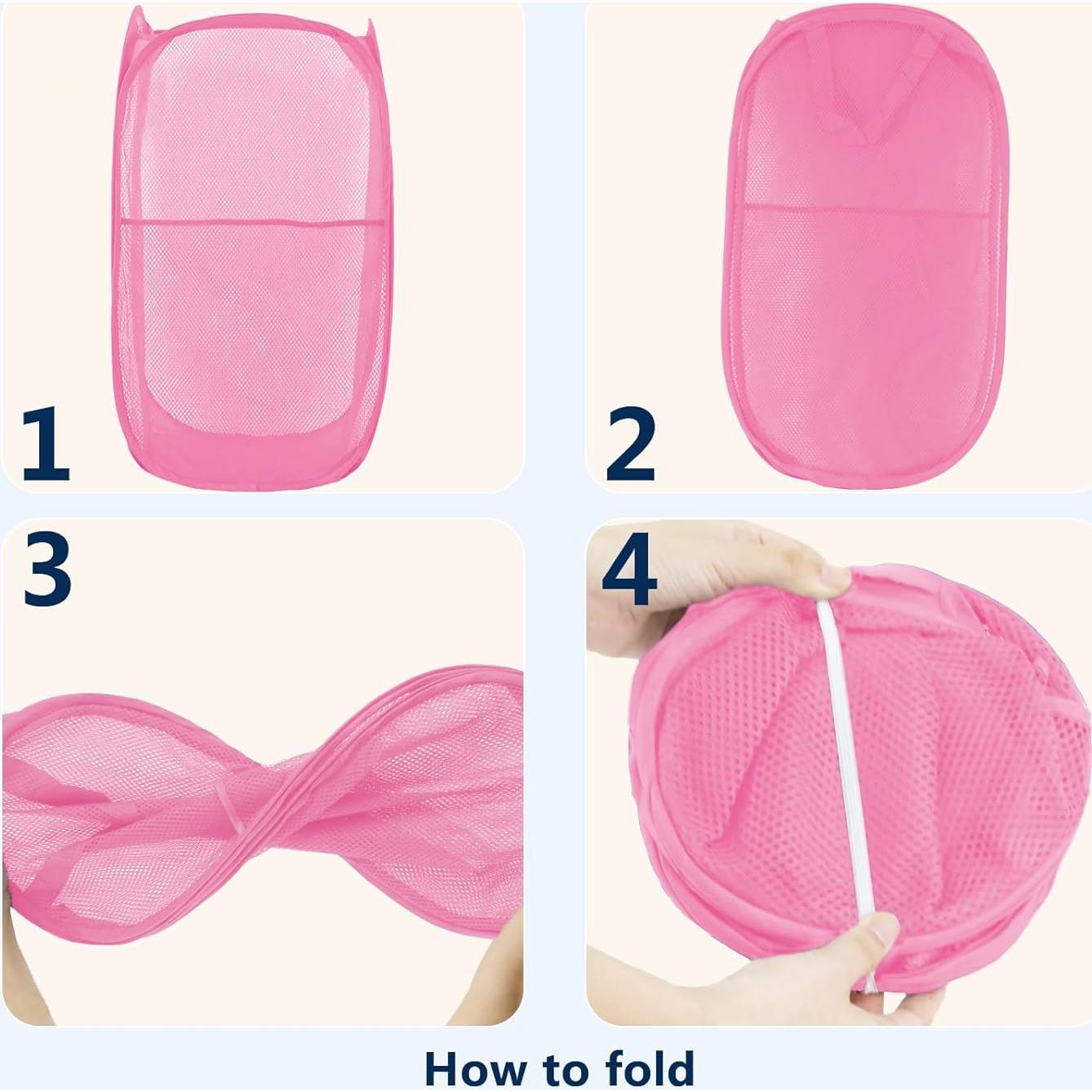 Cesta de Lavandería Plegable LXLOVESM Rosa 35.5x35.5x61cm