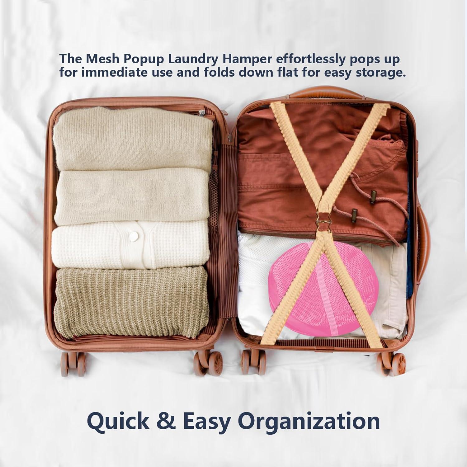 Cesta de Lavandería Plegable LXLOVESM Rosa 35.5x35.5x61cm