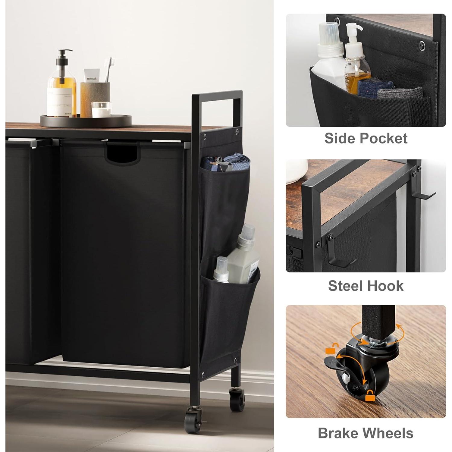 Cesto de Ropa Doble WOWLIVE con Tapa y Ruedas, 110L