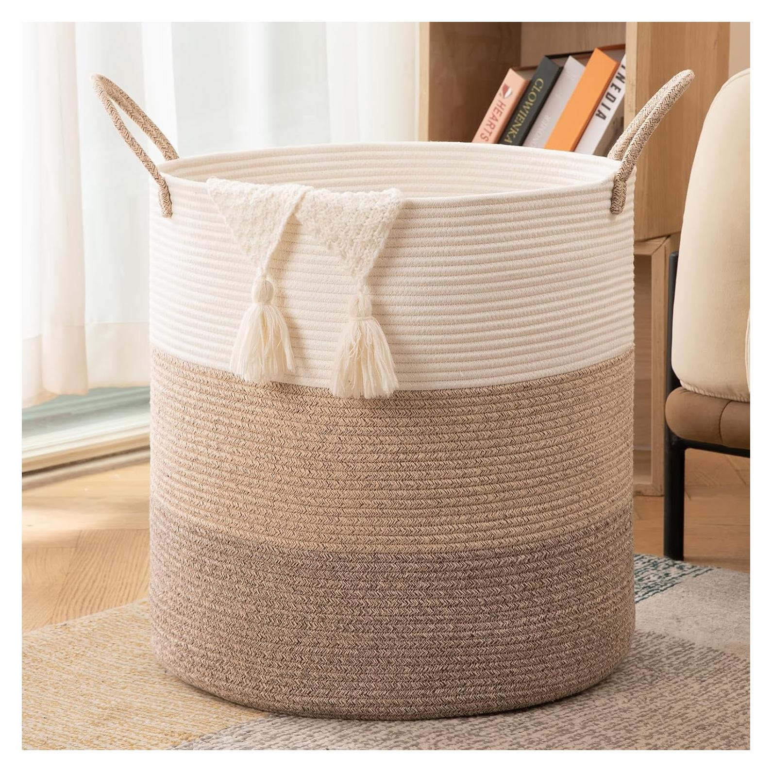 Cesto de Ropa Plegable OIAHOMY 100L Algodón Marrón Gradiente