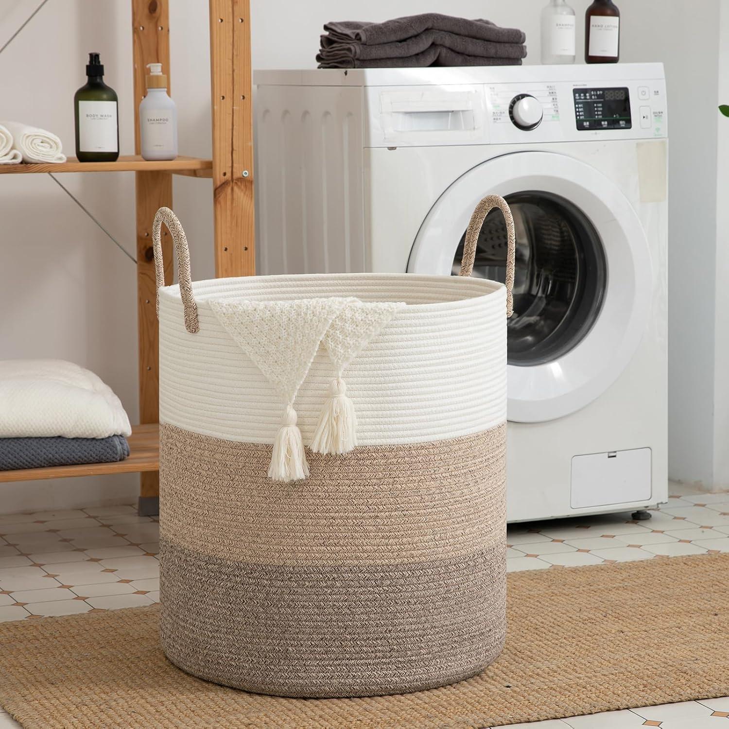 Cesto de Ropa Plegable OIAHOMY 100L Algodón Marrón Gradiente