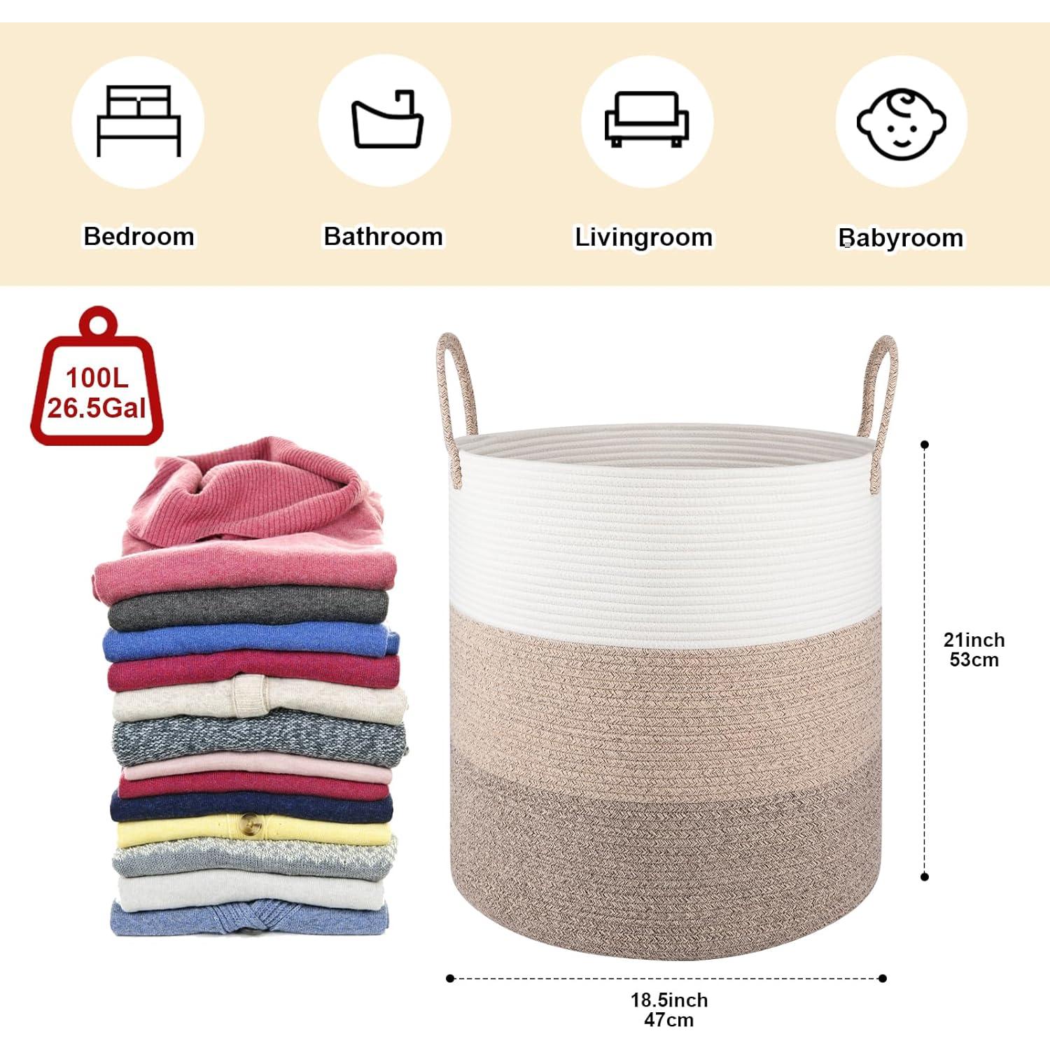 Cesto de Ropa Plegable OIAHOMY 100L Algodón Marrón Gradiente