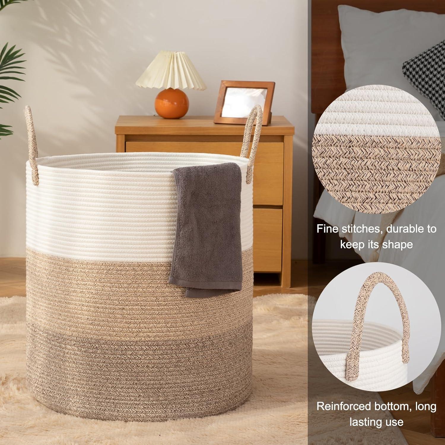 Cesto de Ropa Plegable OIAHOMY 100L Algodón Marrón Gradiente