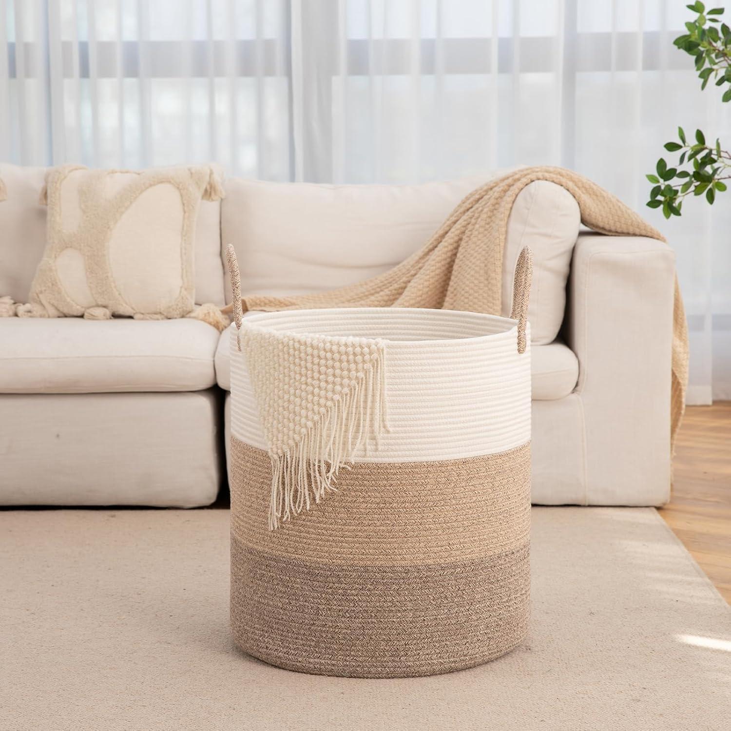 Cesto de Ropa Plegable OIAHOMY 100L Algodón Marrón Gradiente