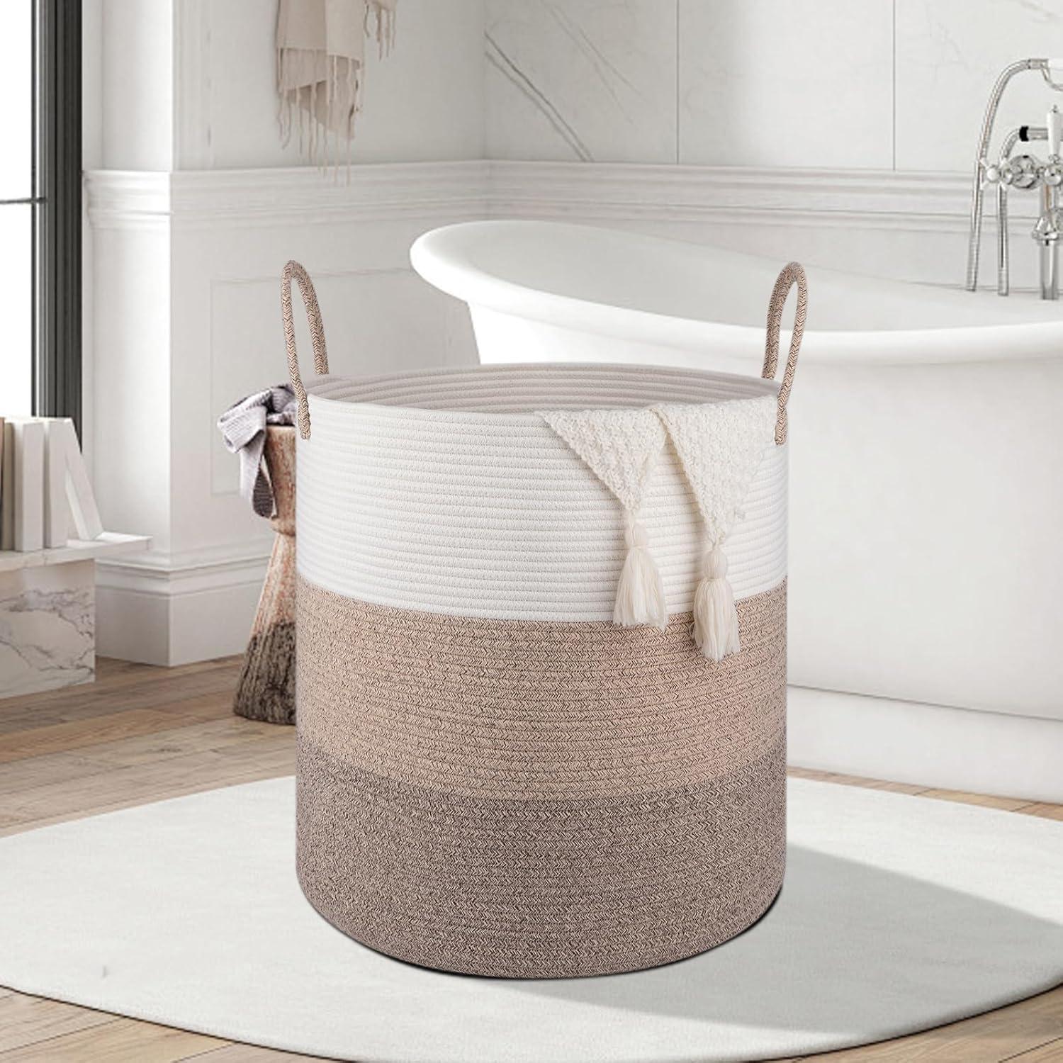 Cesto de Ropa Plegable OIAHOMY 100L Algodón Marrón Gradiente