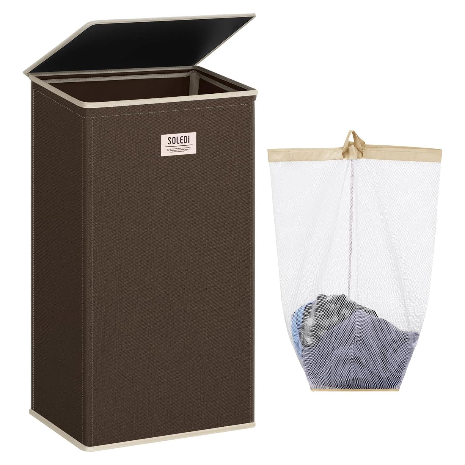 Cesto de Ropa SOLEDI 100L con Tapa y Bolsa Extraíble Chocolate