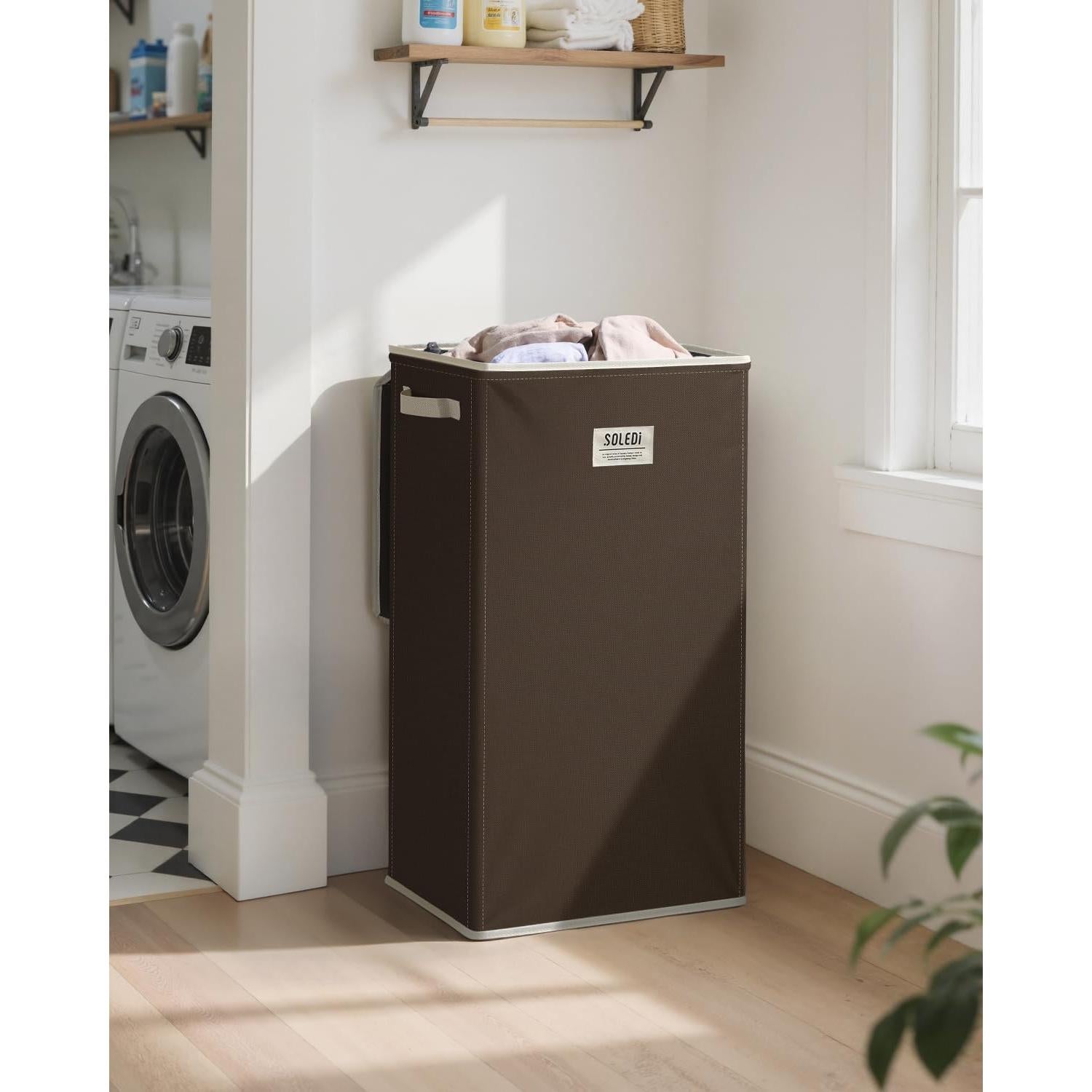 Cesto de Ropa SOLEDI 100L con Tapa y Bolsa Extraíble Chocolate