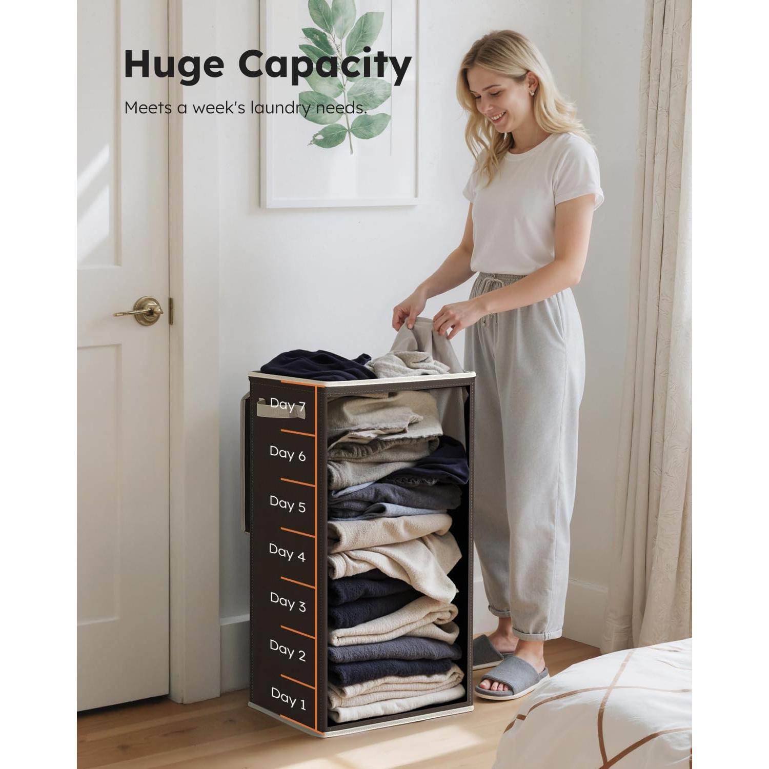 Cesto de Ropa SOLEDI 100L con Tapa y Bolsa Extraíble Chocolate