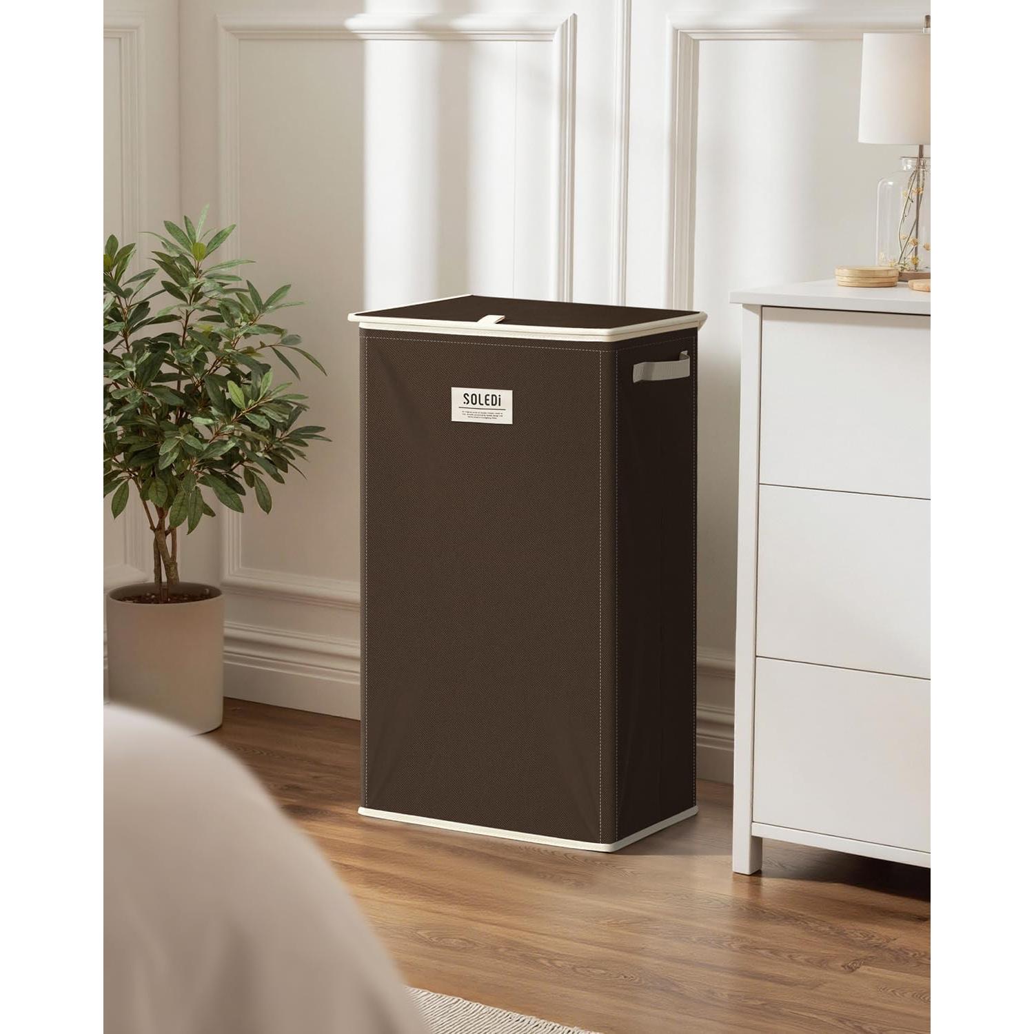 Cesto de Ropa SOLEDI 100L con Tapa y Bolsa Extraíble Chocolate
