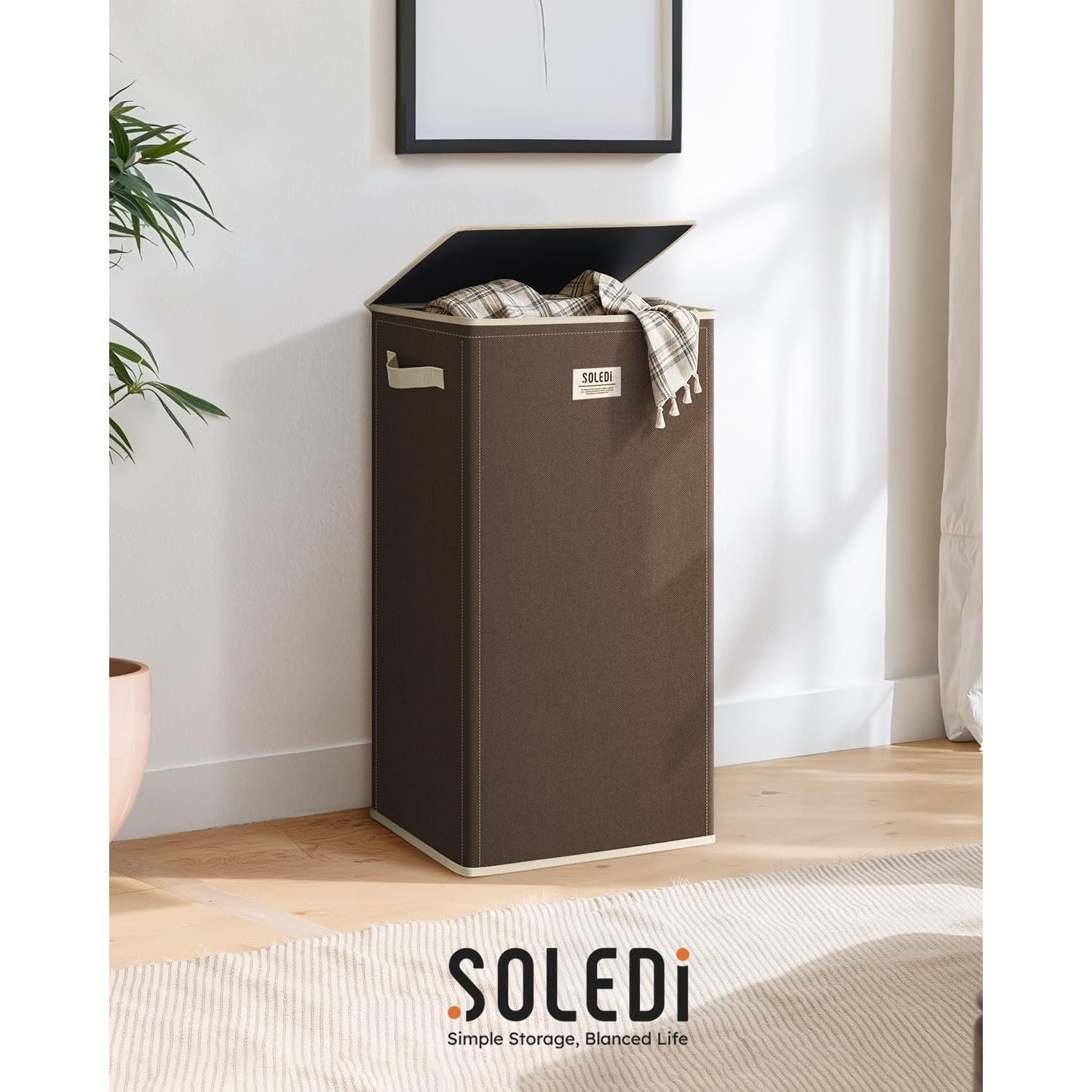 Cesto de Ropa SOLEDI 100L con Tapa y Bolsa Extraíble Chocolate