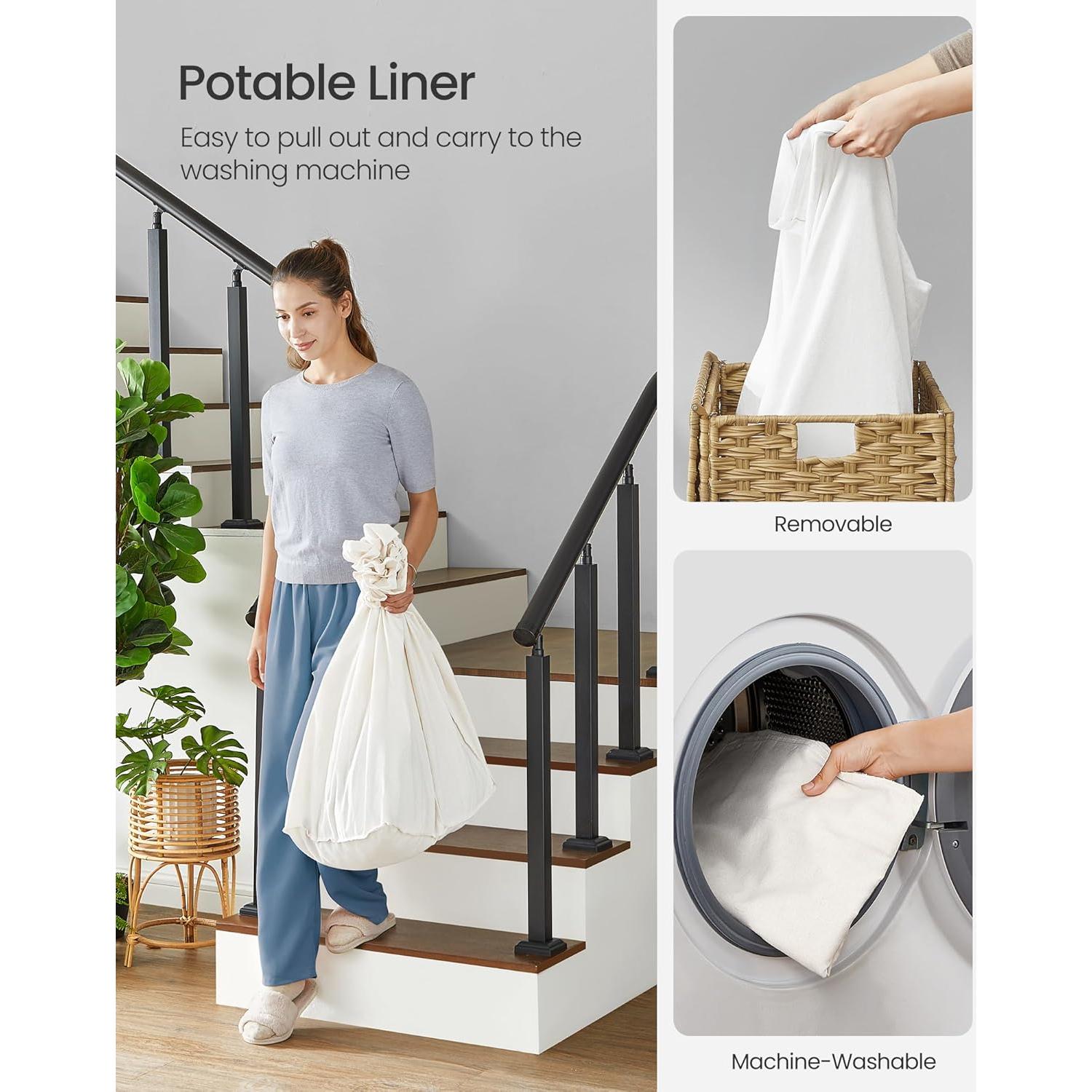 Cesta de Ropa SONGMICS 160L con Tapa y Ruedas, 3 Secciones