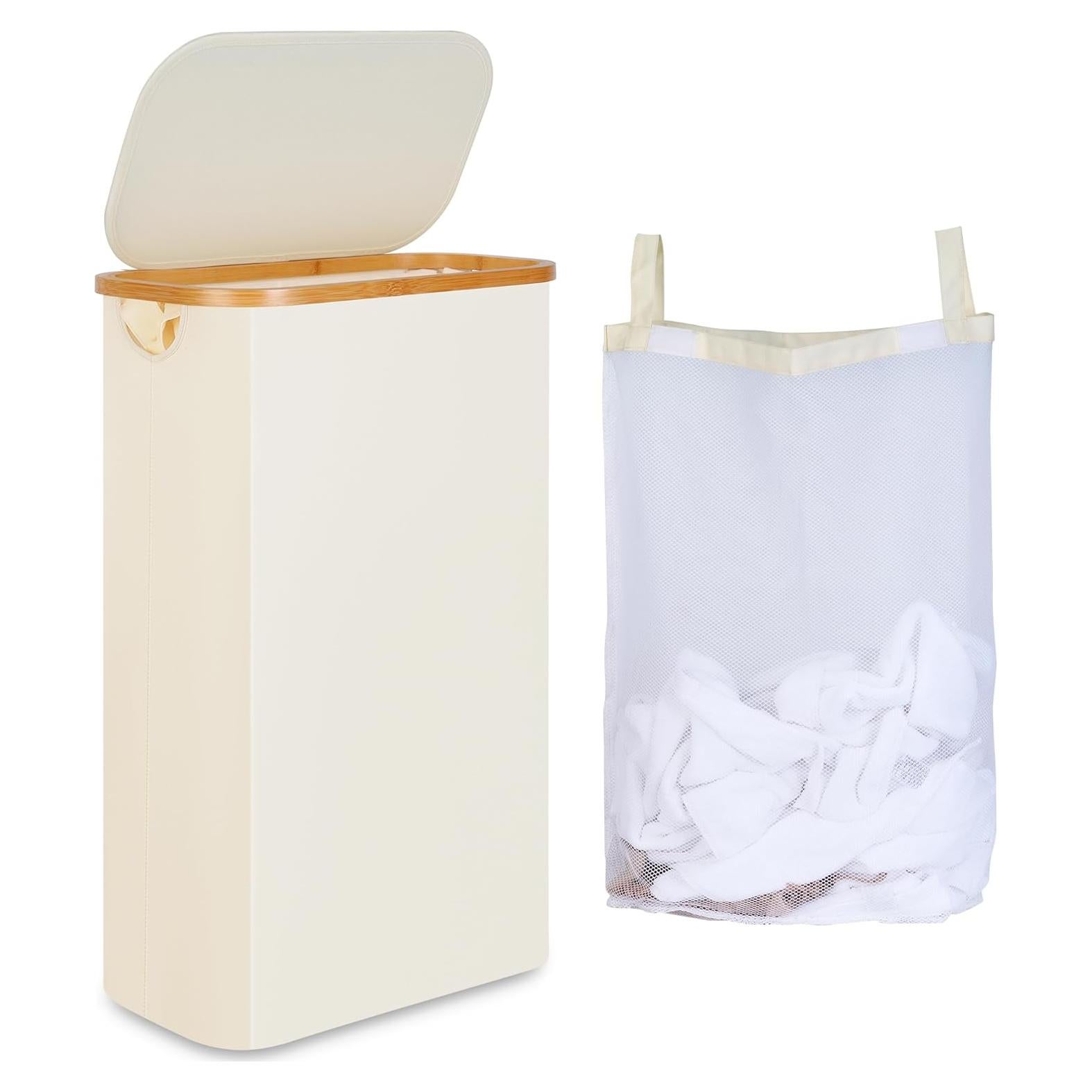 Cesto de Ropa Plegable iEGrow 60L Beige con Tapa y Mangos