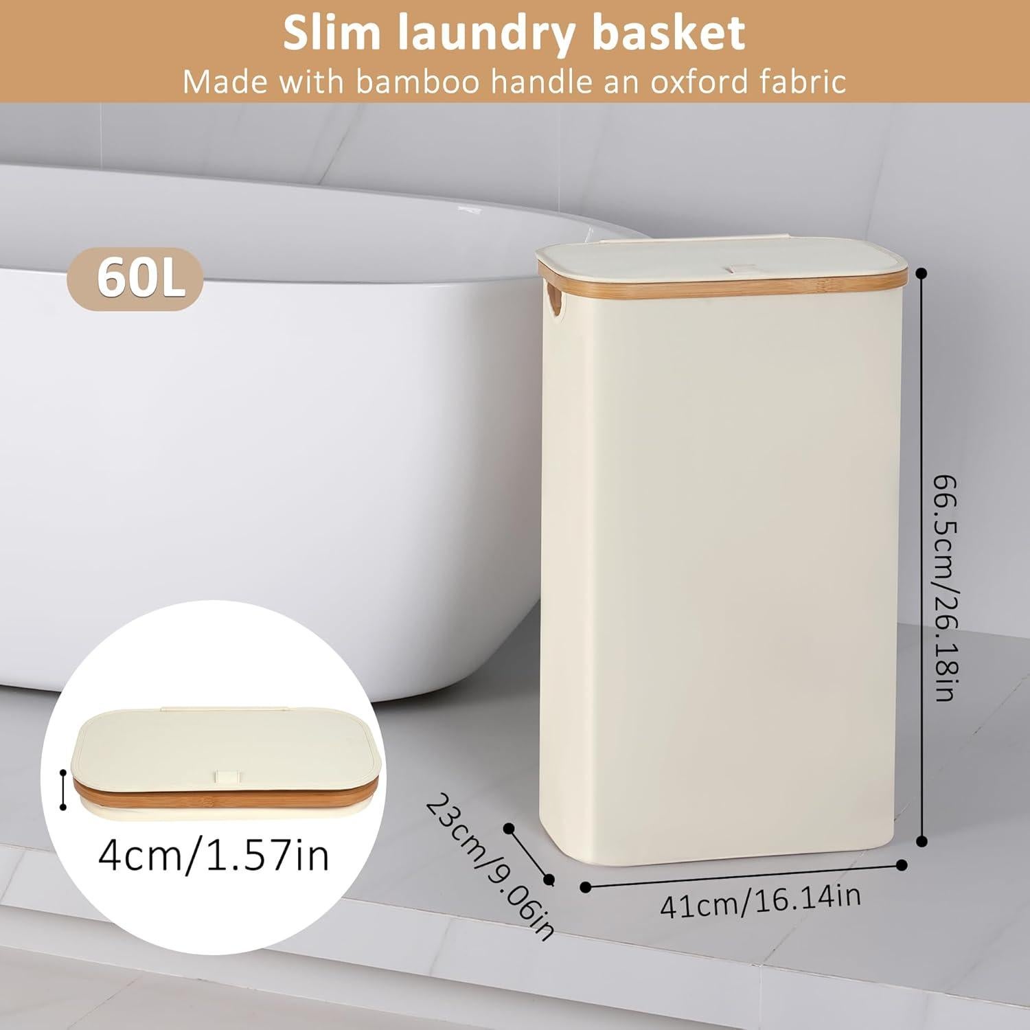 Cesto de Ropa Plegable iEGrow 60L Beige con Tapa y Mangos