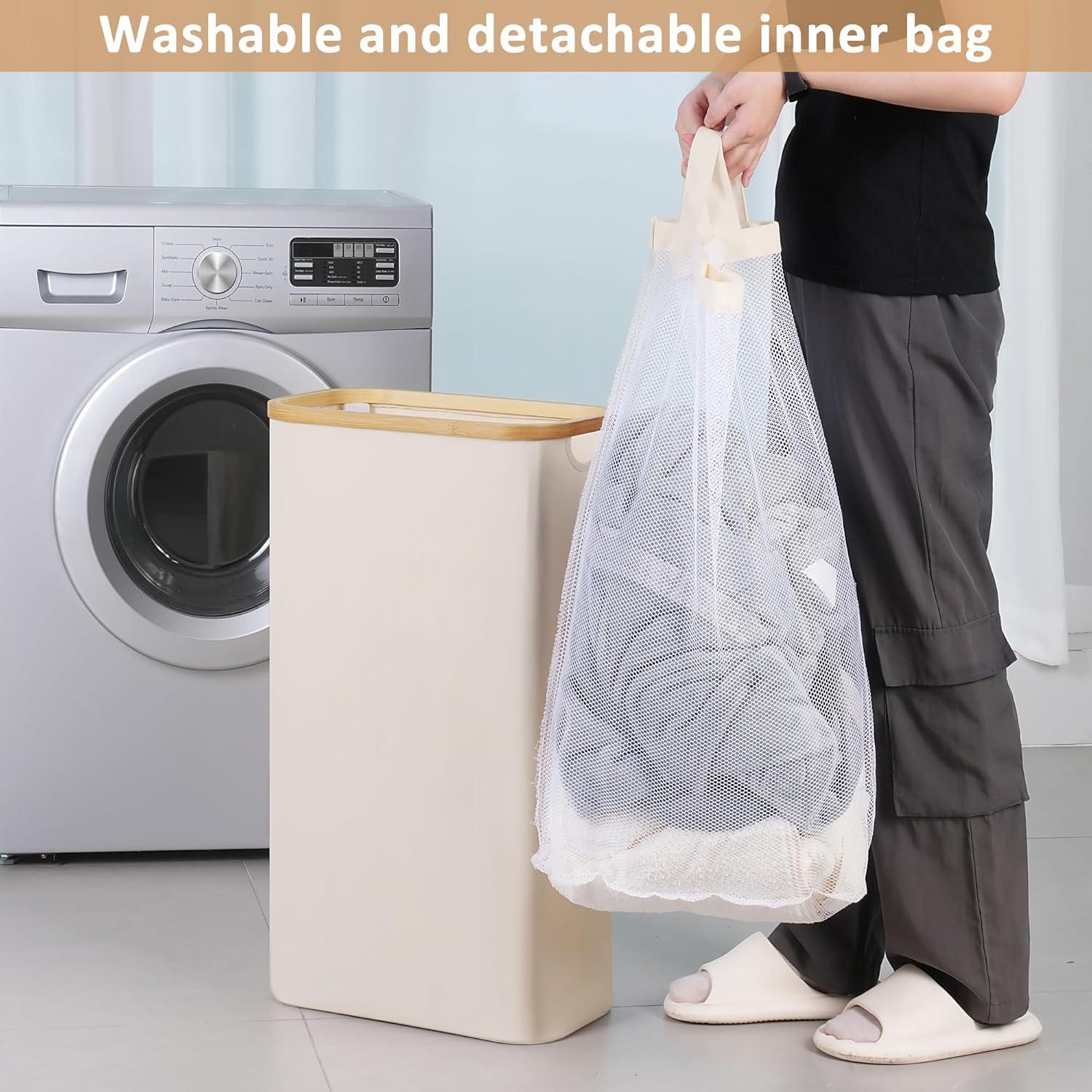 Cesto de Ropa Plegable iEGrow 60L Beige con Tapa y Mangos