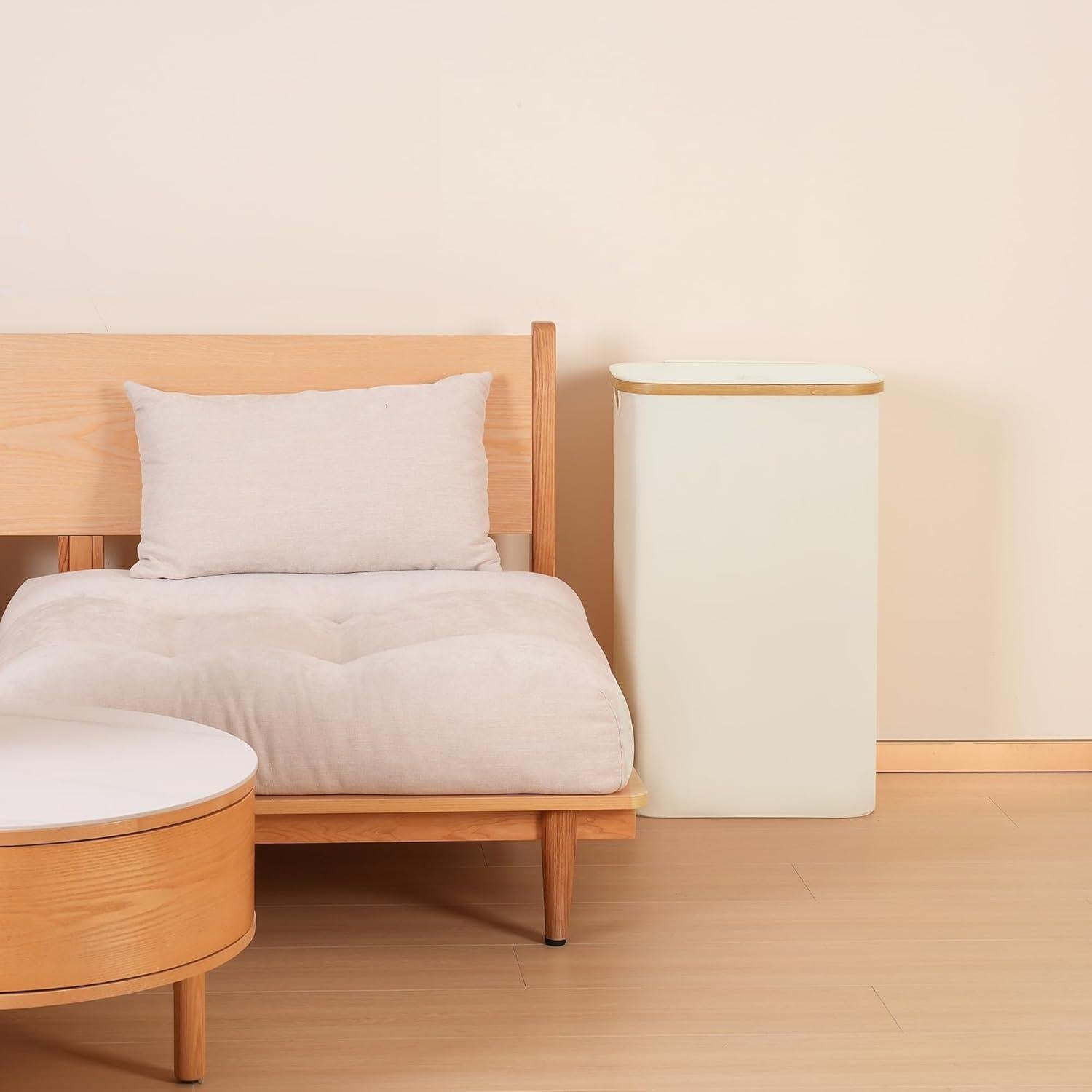 Cesto de Ropa Plegable iEGrow 60L Beige con Tapa y Mangos