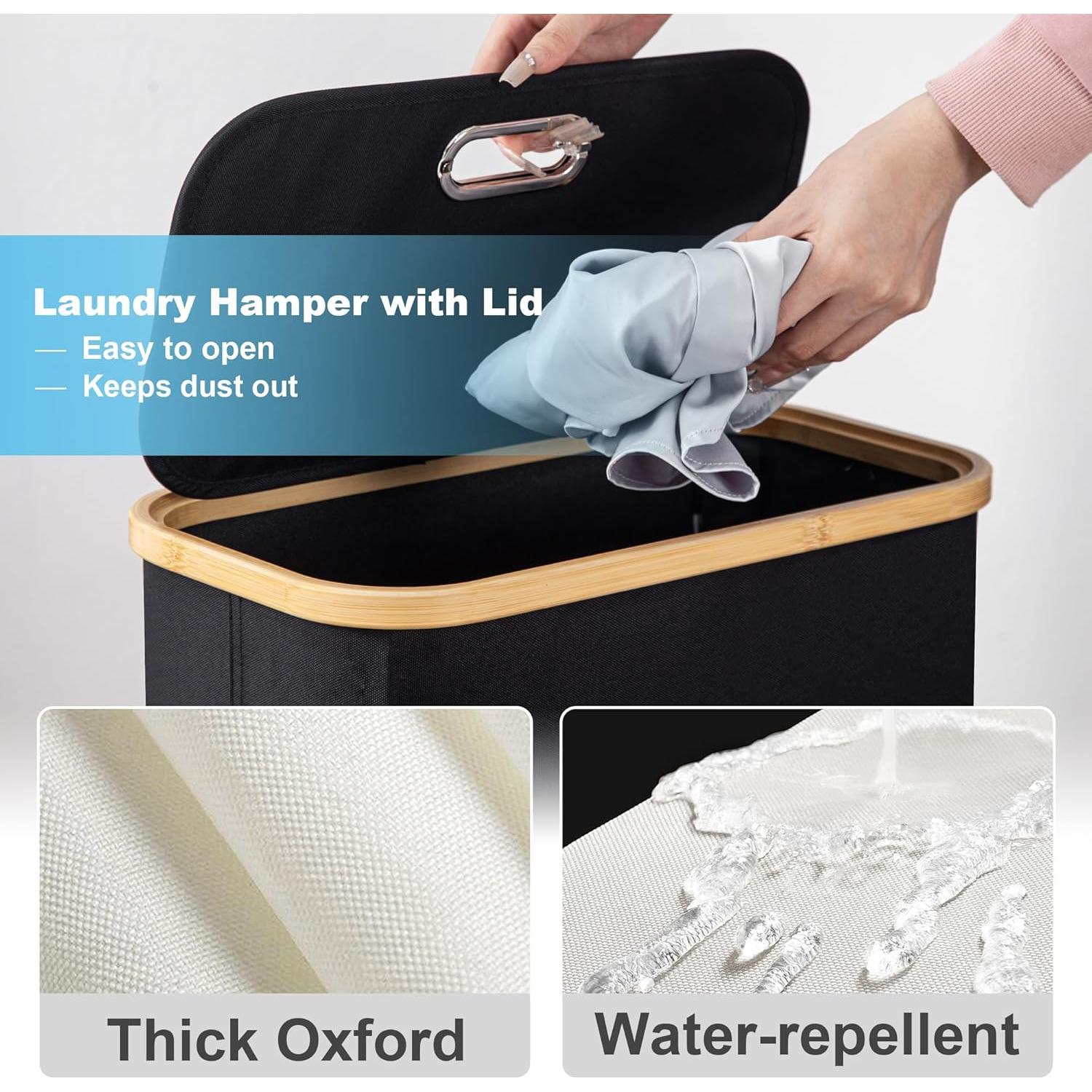 Cesta de lavandería Vincona 65L con ruedas y tapa negra