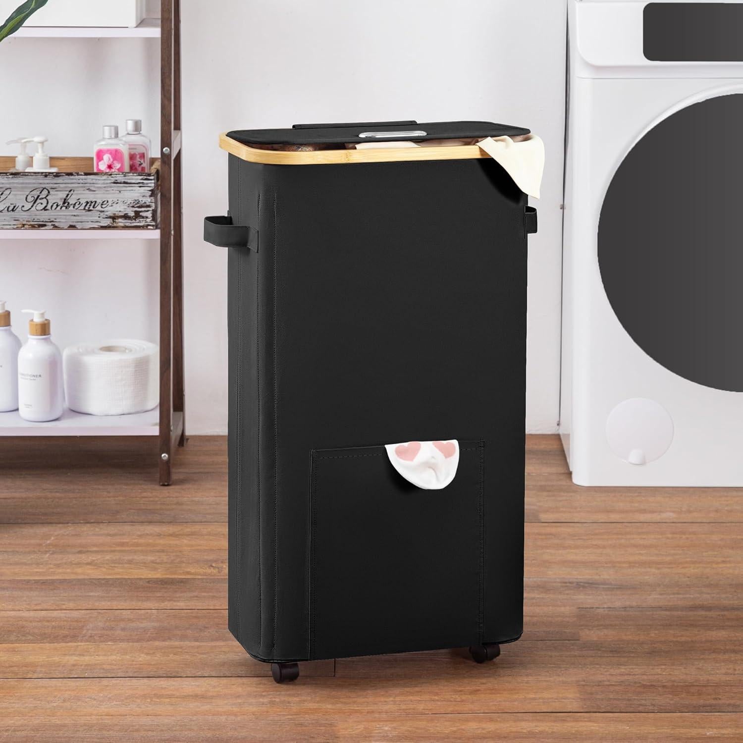 Cesta de lavandería Vincona 65L con ruedas y tapa negra