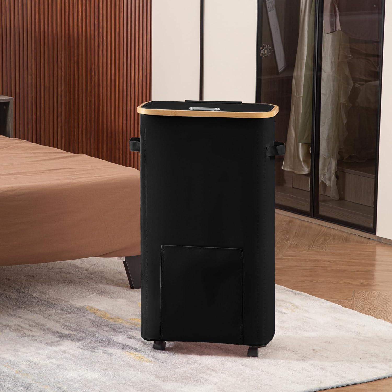 Cesta de lavandería Vincona 65L con ruedas y tapa negra