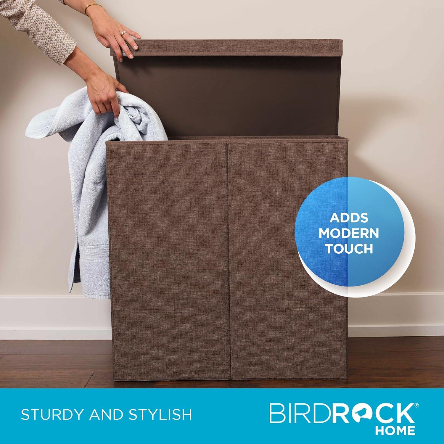 Cesta de Ropa Doble BIRDROCK HOME con Tapa 49.2L Marrón