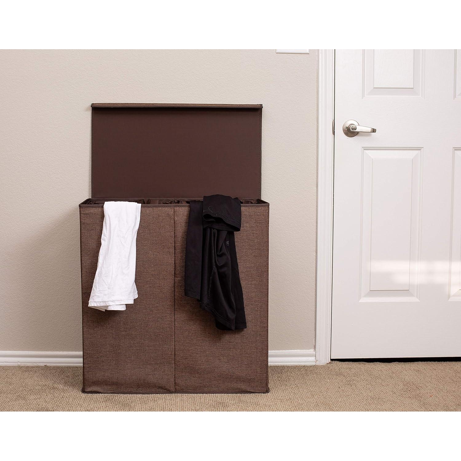 Cesta de Ropa Doble BIRDROCK HOME con Tapa 49.2L Marrón