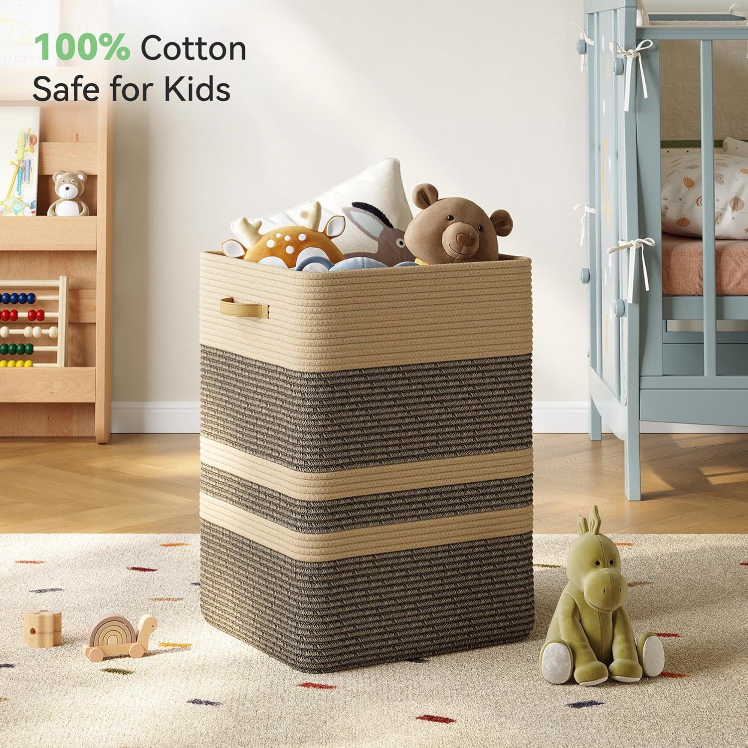 Cesto de Ropa 95L Nunsino Marrón Oscuro con Mangos de Cuero