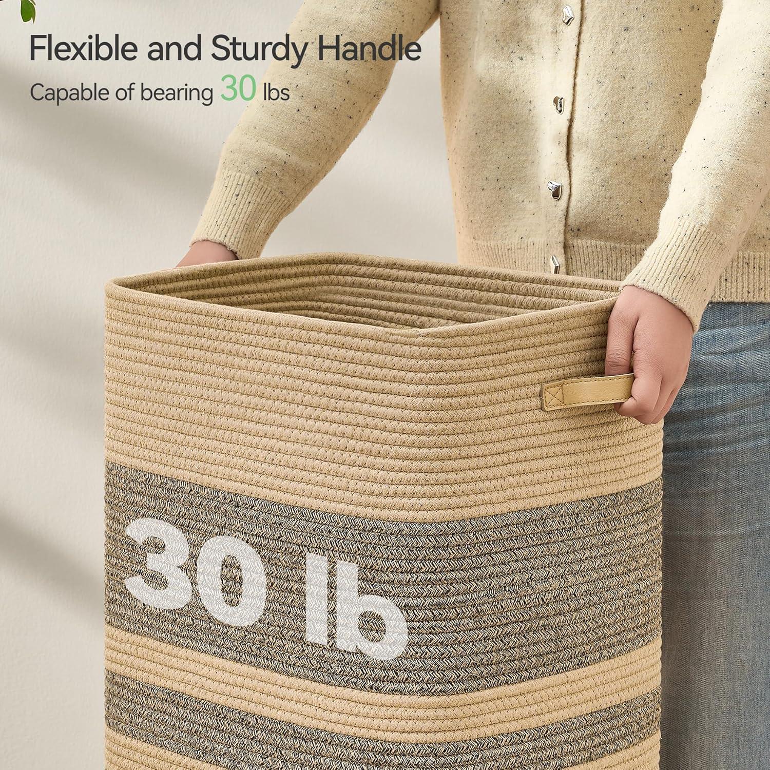 Cesto de Ropa 95L Nunsino Marrón Oscuro con Mangos de Cuero