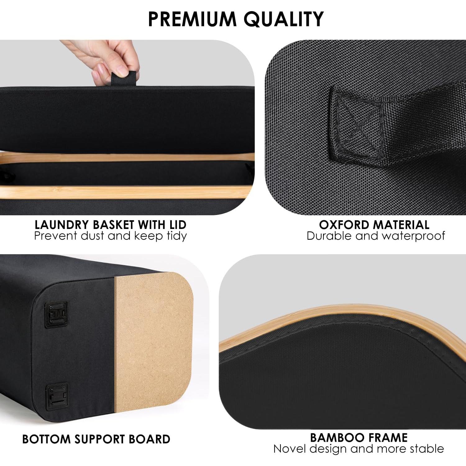 Cesto de Ropa Plegable WELTRXE 110L con Ruedas y Tapa