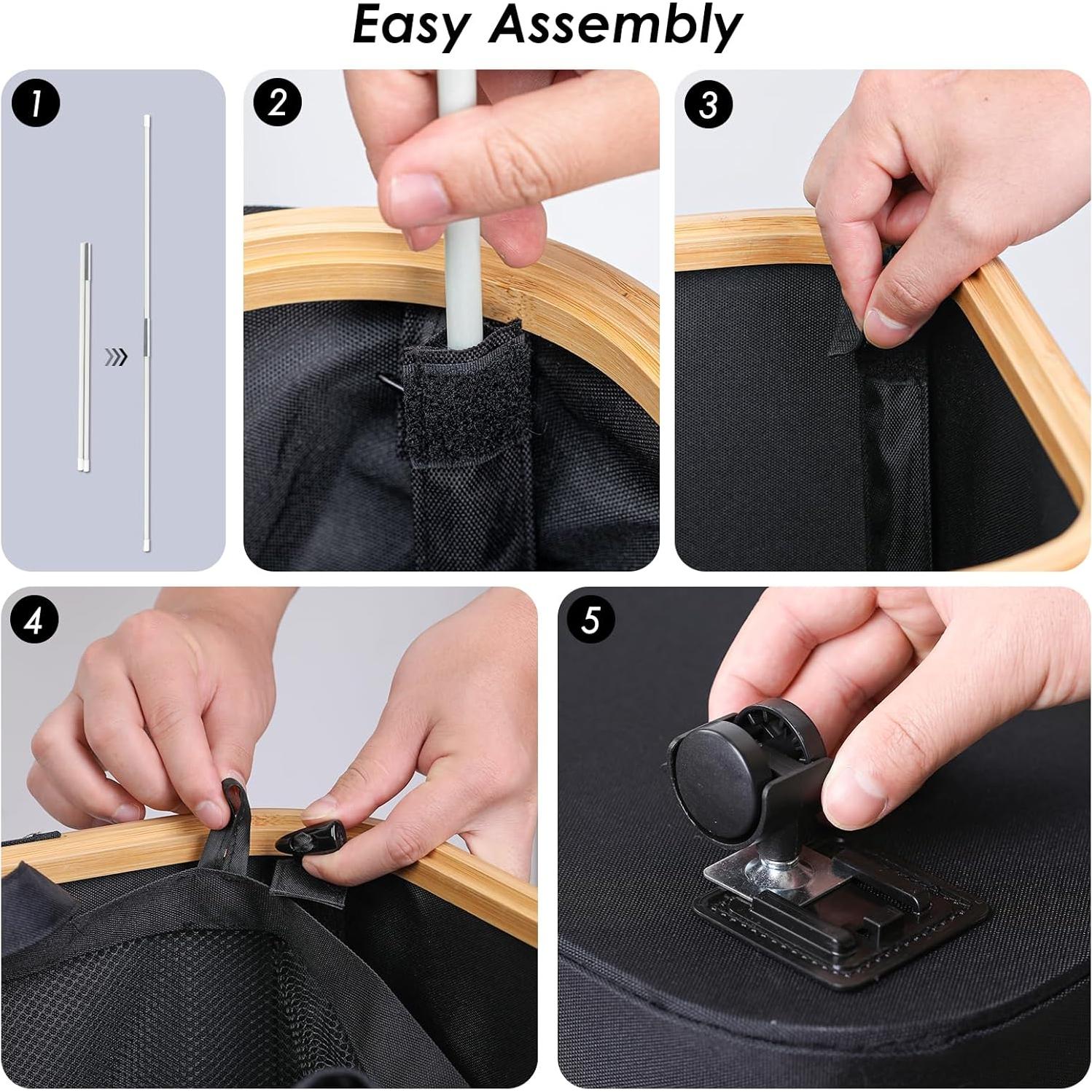 Cesto de Ropa Plegable WELTRXE 110L con Ruedas y Tapa