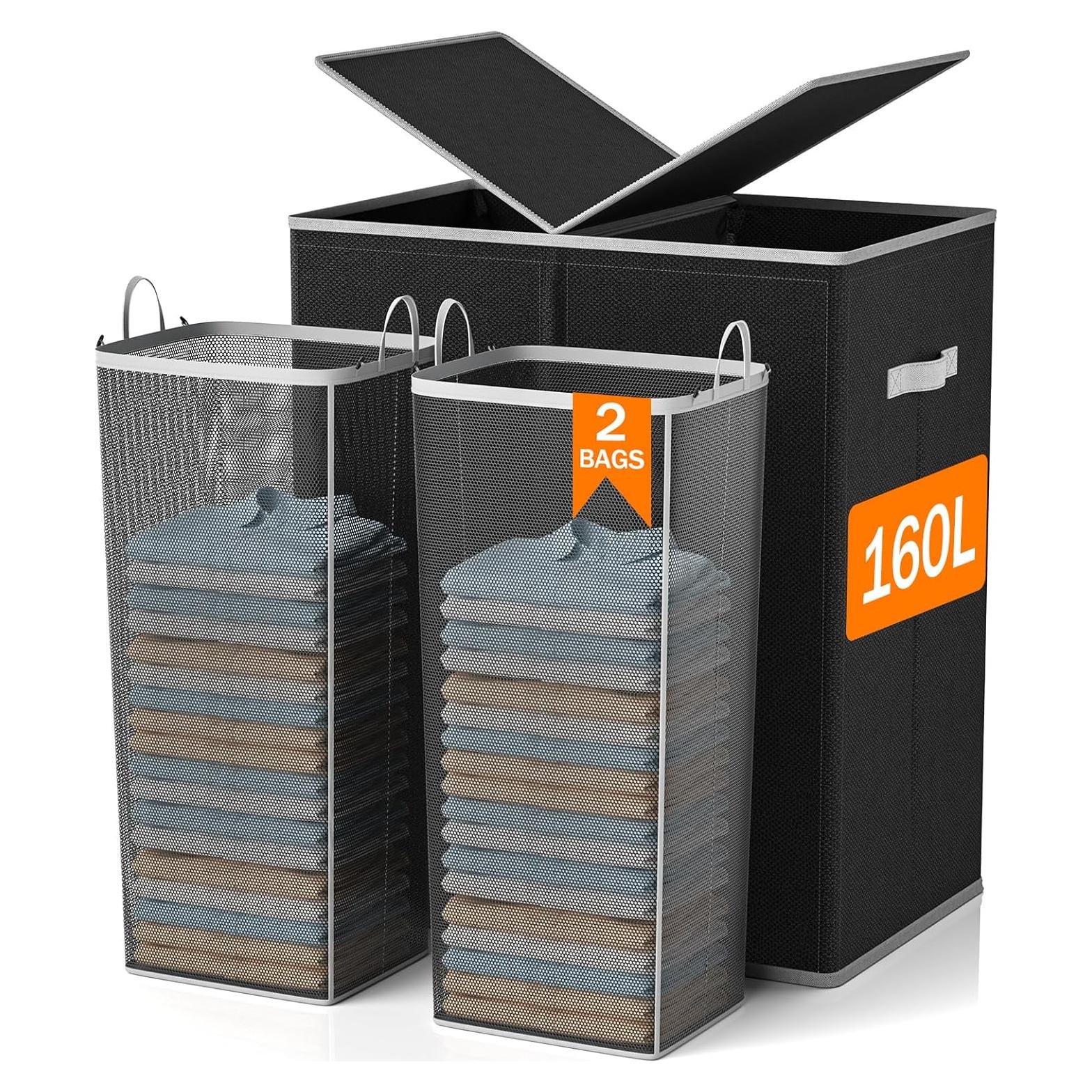 Cesto de Ropa Doble Yvonznxe 160L Plegable con Tapa