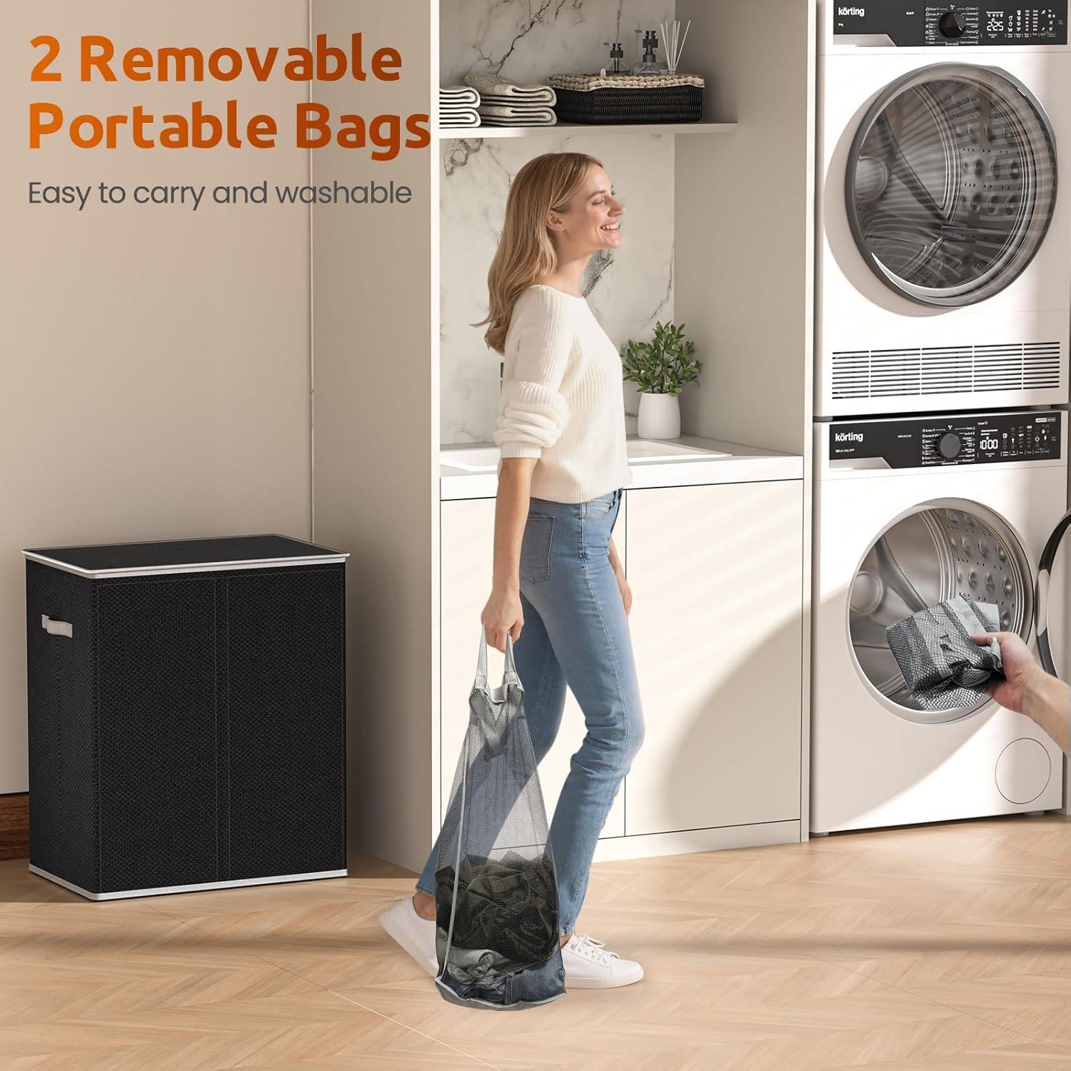 Cesto de Ropa Doble Yvonznxe 160L Plegable con Tapa