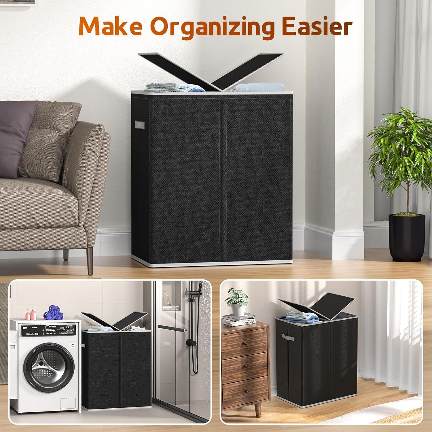 Cesto de Ropa Doble Yvonznxe 160L Plegable con Tapa