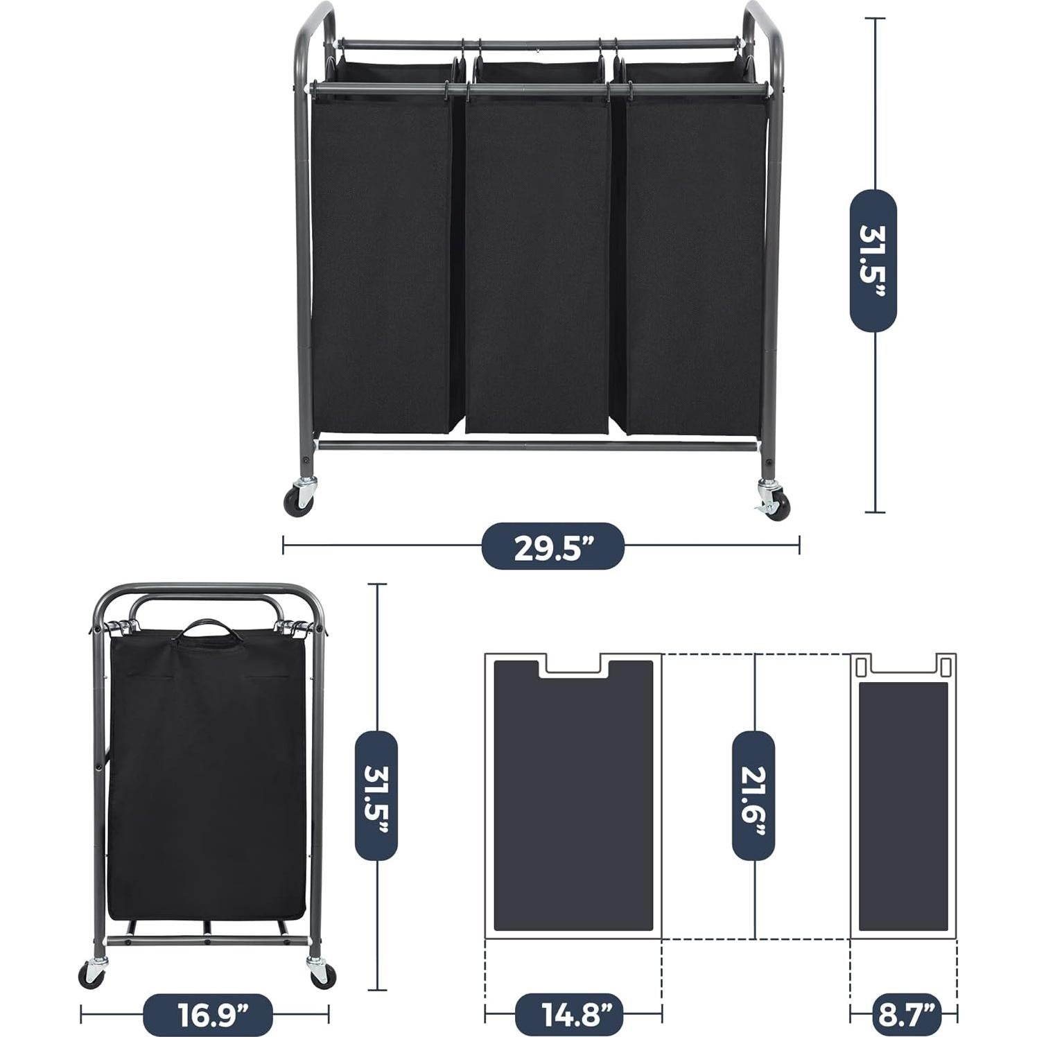 Clasificador de Ropa Rodante STO STO 3 Secciones Negro