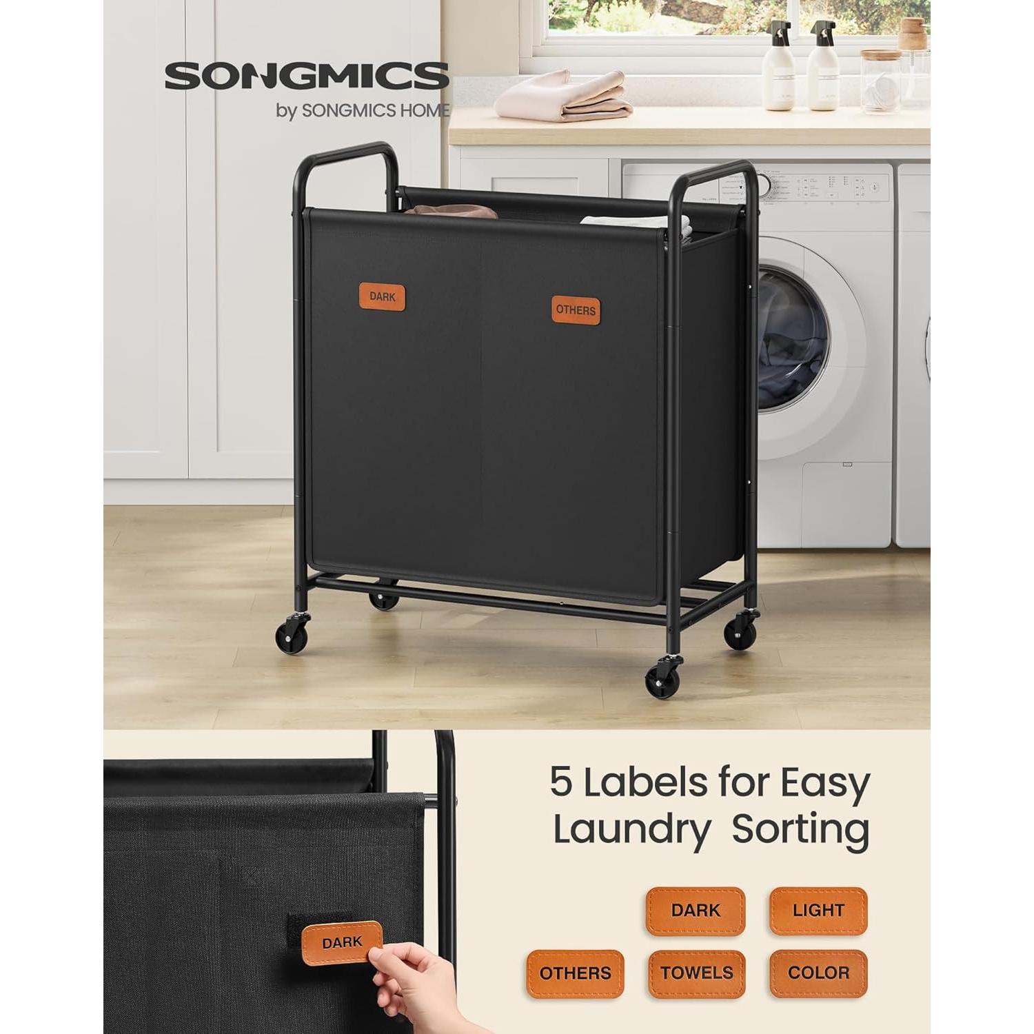 Cesto de Ropa SONGMICS 2 Secciones 140L Negro Tinta