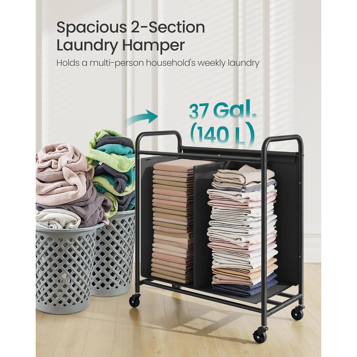 Cesto de Ropa SONGMICS 2 Secciones 140L Negro Tinta