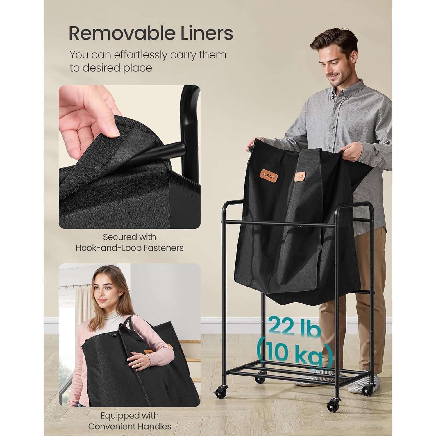 Cesto de Ropa SONGMICS 2 Secciones 140L Negro Tinta