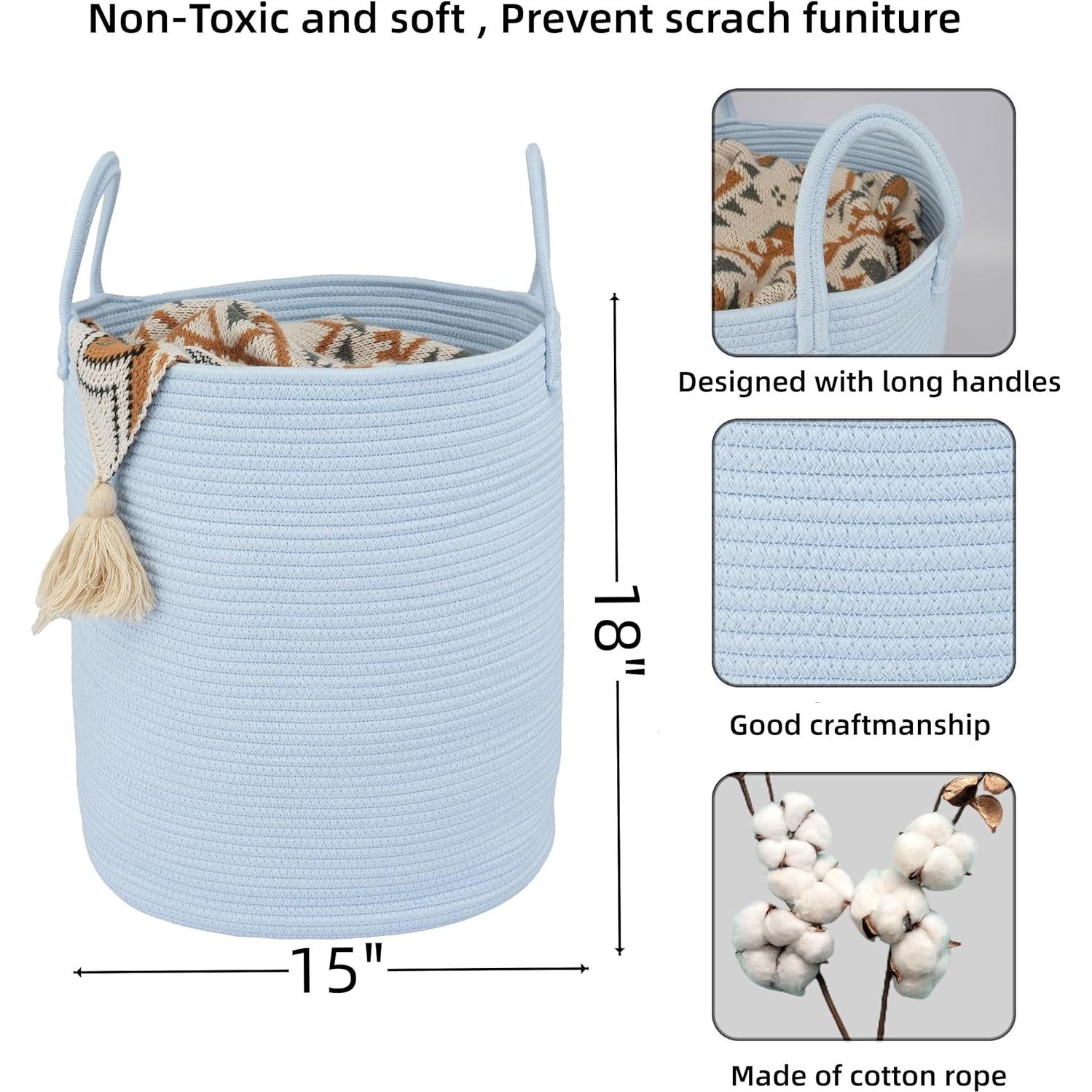 Cesta de Almacenamiento de Cuerda de Algodón XUANGUO 58L Azul Claro