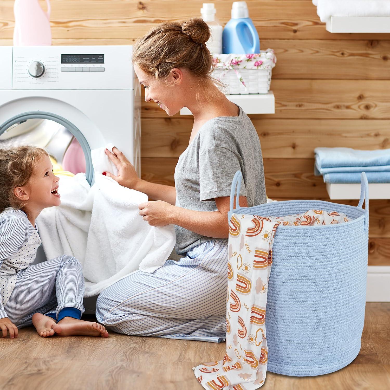 Cesta de Almacenamiento de Cuerda de Algodón XUANGUO 58L Azul Claro