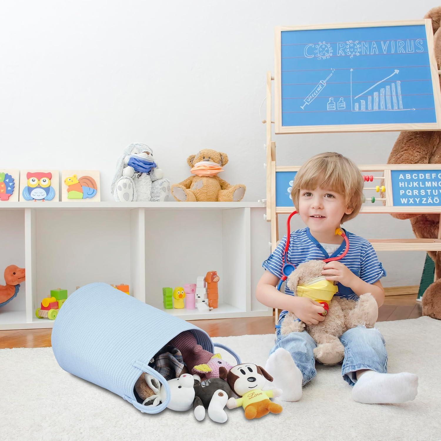 Cesta de Almacenamiento de Cuerda de Algodón XUANGUO 58L Azul Claro