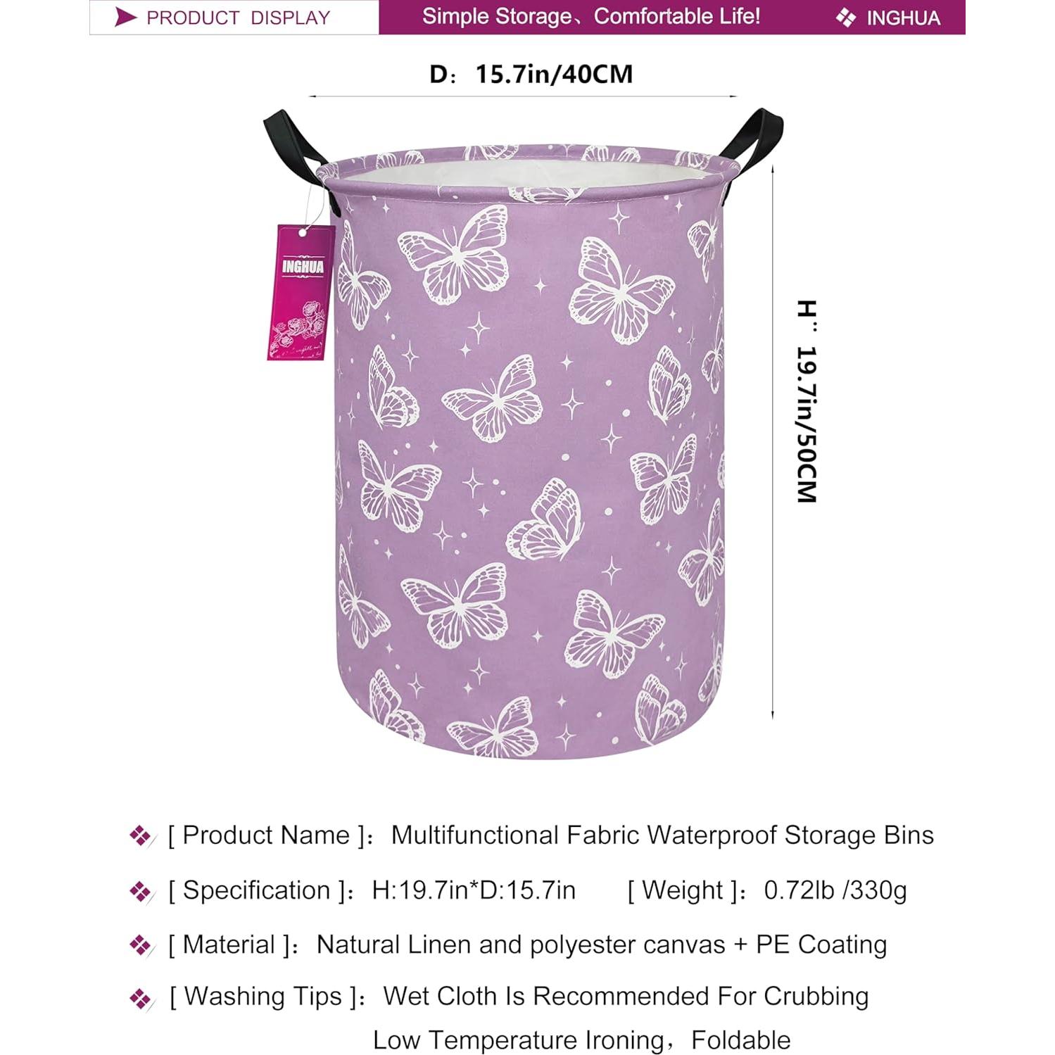 Cesta de lavandería grande INGUA 50L colapsable mariposa