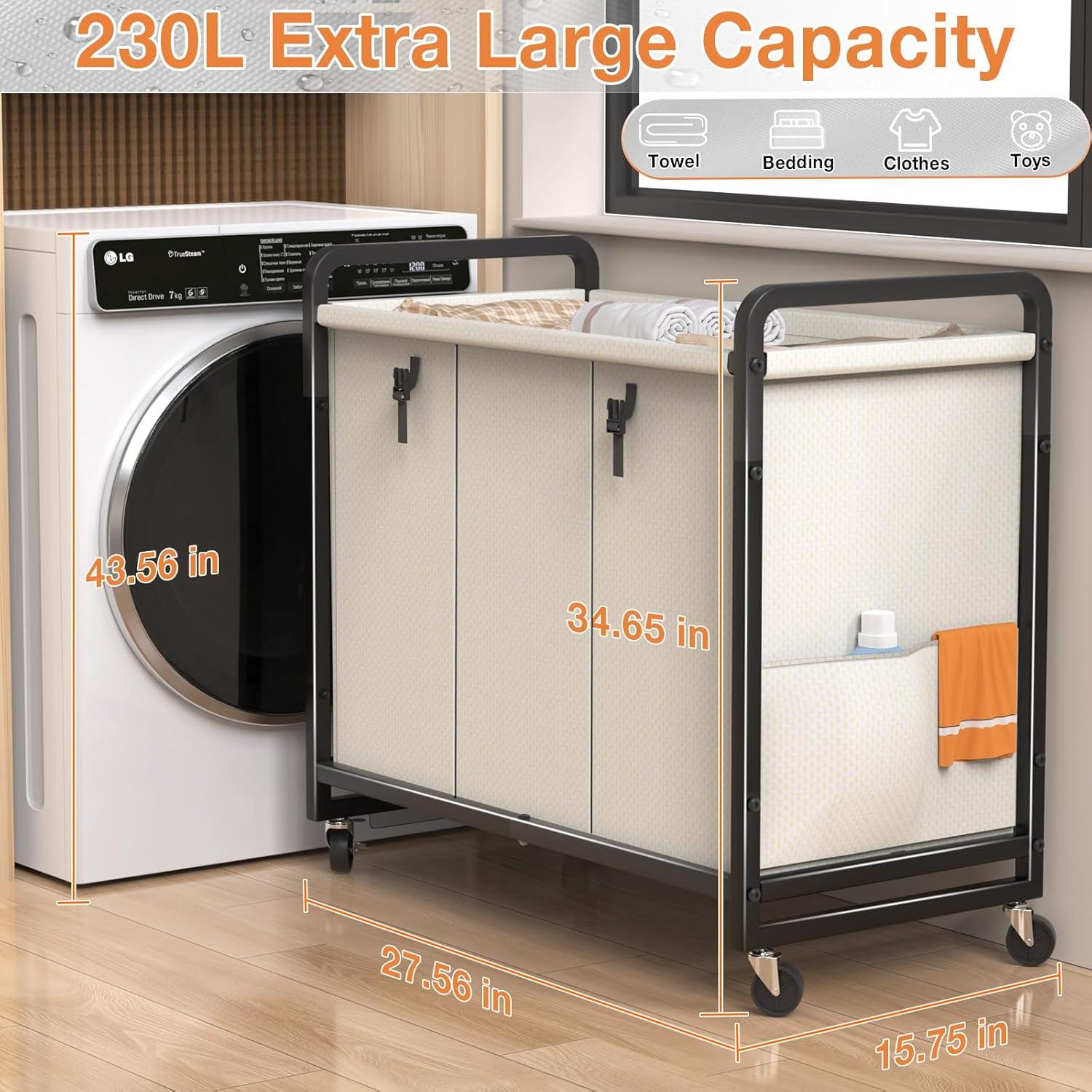 Clasificador de Ropa 230L Alentar 3 Secciones con Ruedas