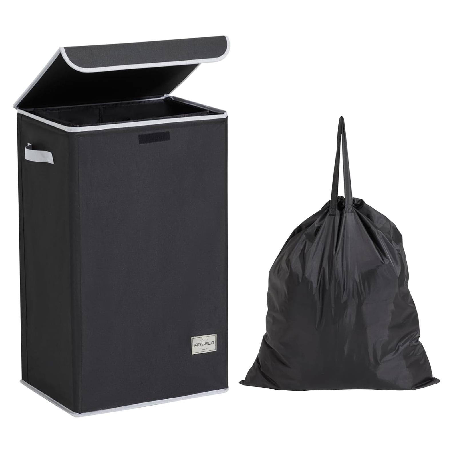 Cesta de Ropa Plegable ANBELA 90L con Tapa y Bolsa Interna