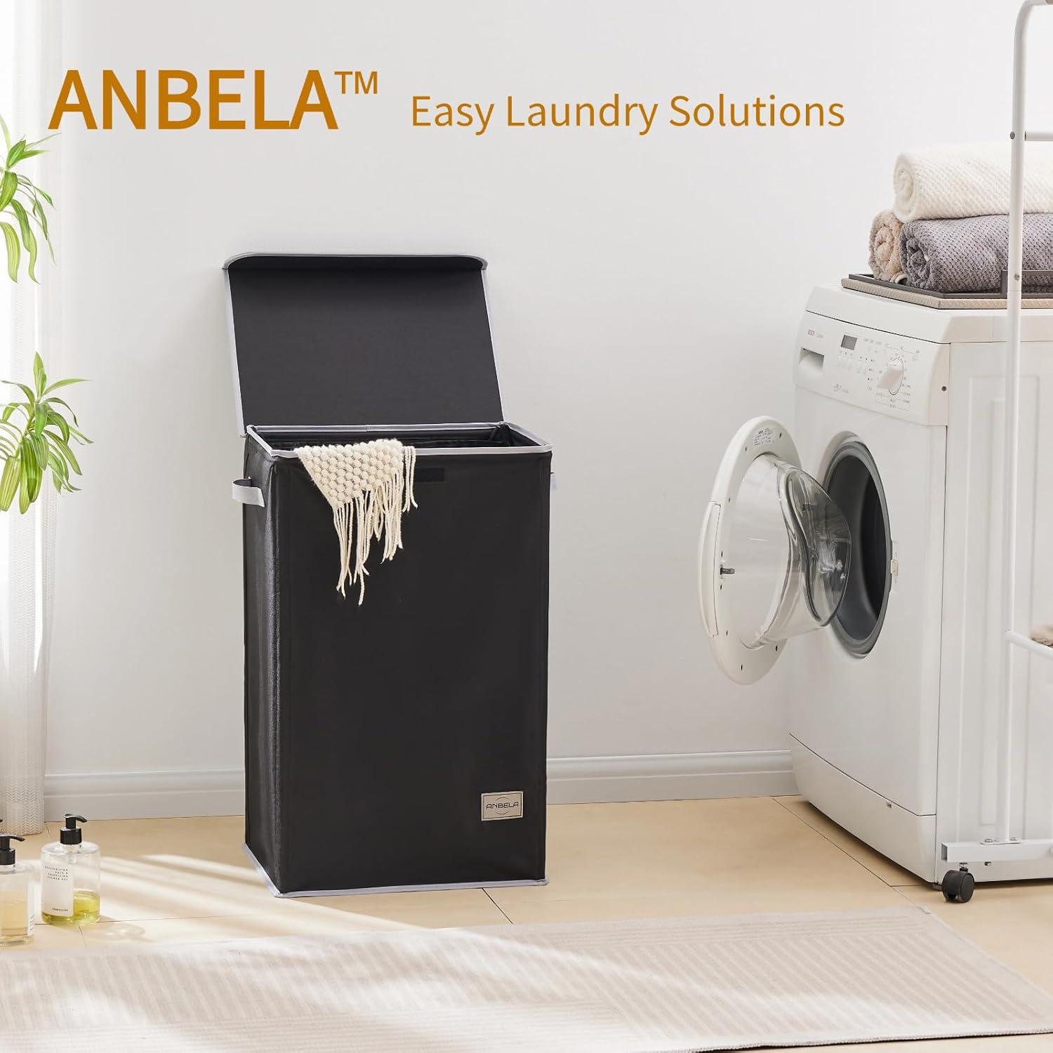 Cesta de Ropa Plegable ANBELA 90L con Tapa y Bolsa Interna